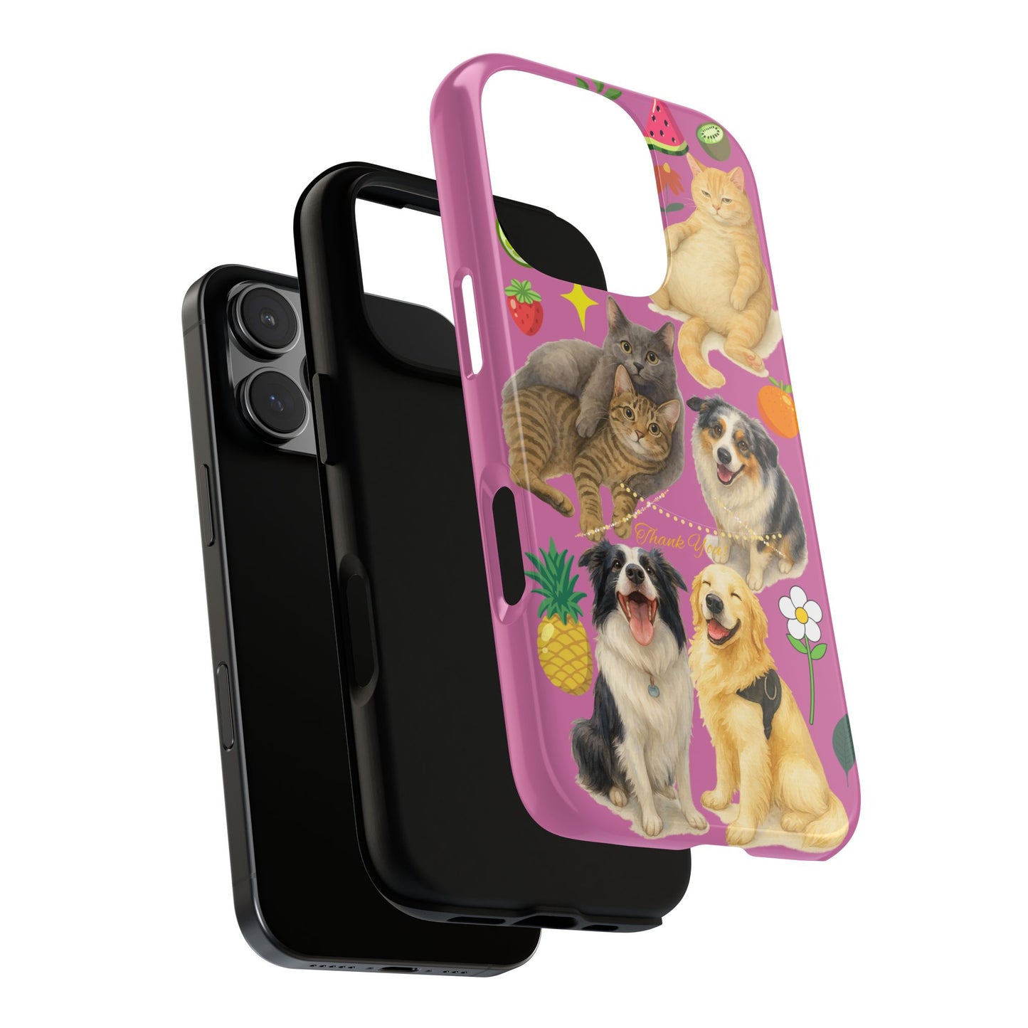 60A-2 Dog and Cat Printed Dual-Layer Phone Case In Pink – Glossy or Matte Finish – iPhone & Android Compatible