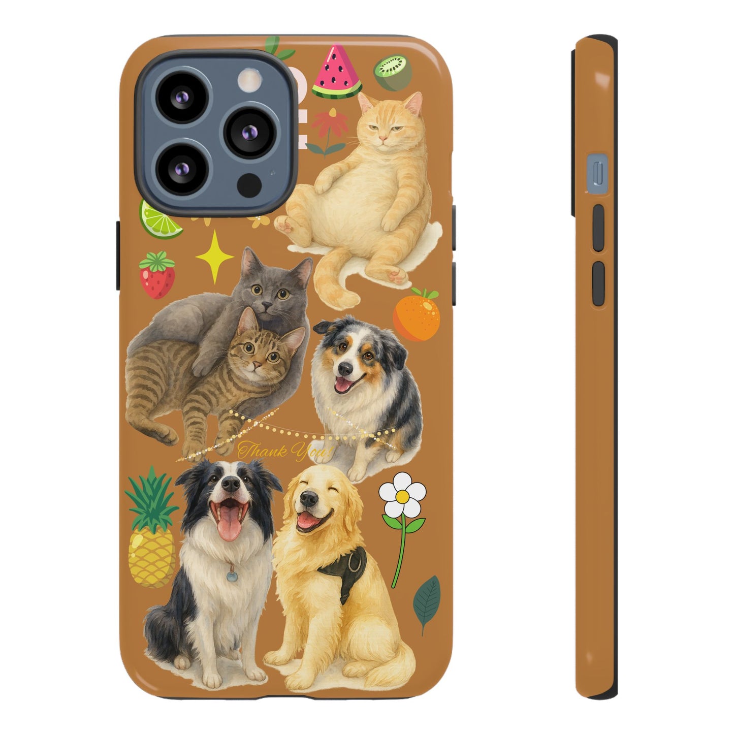 60A-9 Dog and Cat Printed Dual-Layer Phone Case In Light Brown – Glossy or Matte Finish – iPhone & Android Compatible