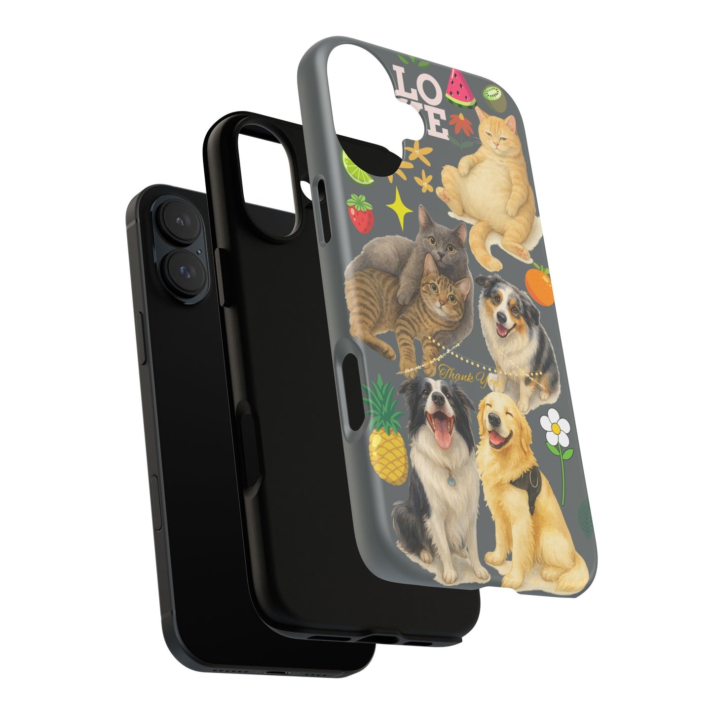 60A-7 Dog and Cat Printed Dual-Layer Phone Case In Dark Grey – Glossy or Matte Finish – iPhone & Android Compatible