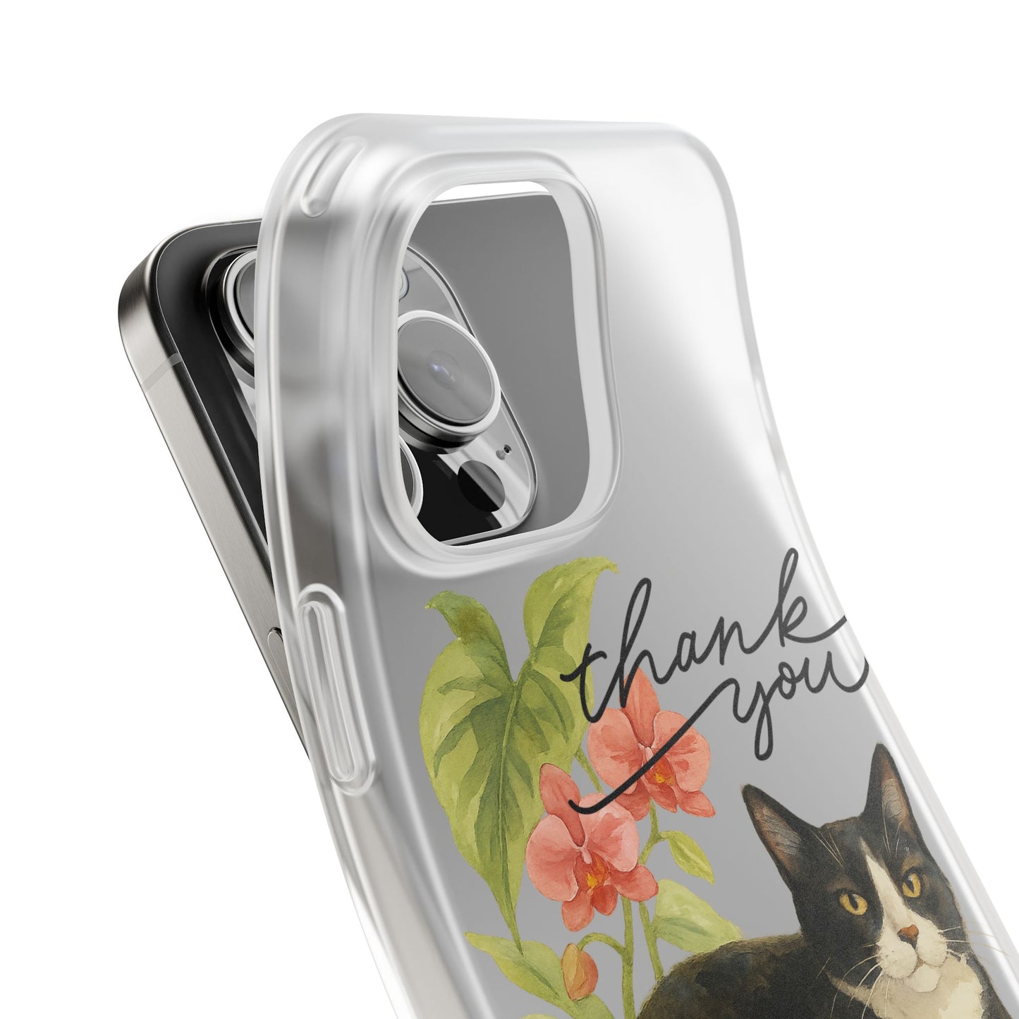 62A Cute Cat Thank You Phone Case – Flexible Matte TPU Slim Cover for iPhone & Android Gift