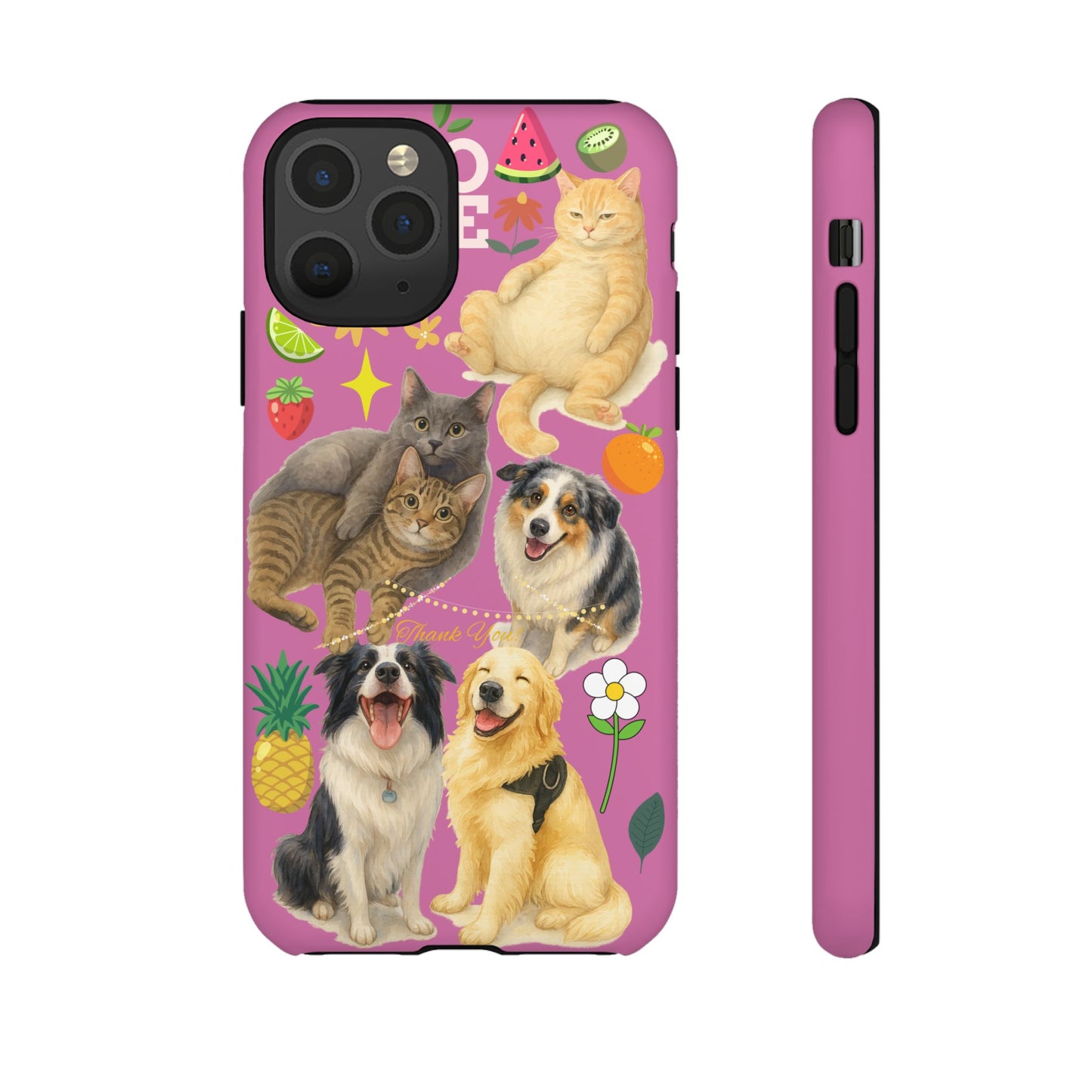 60A-2 Dog and Cat Printed Dual-Layer Phone Case In Pink – Glossy or Matte Finish – iPhone & Android Compatible