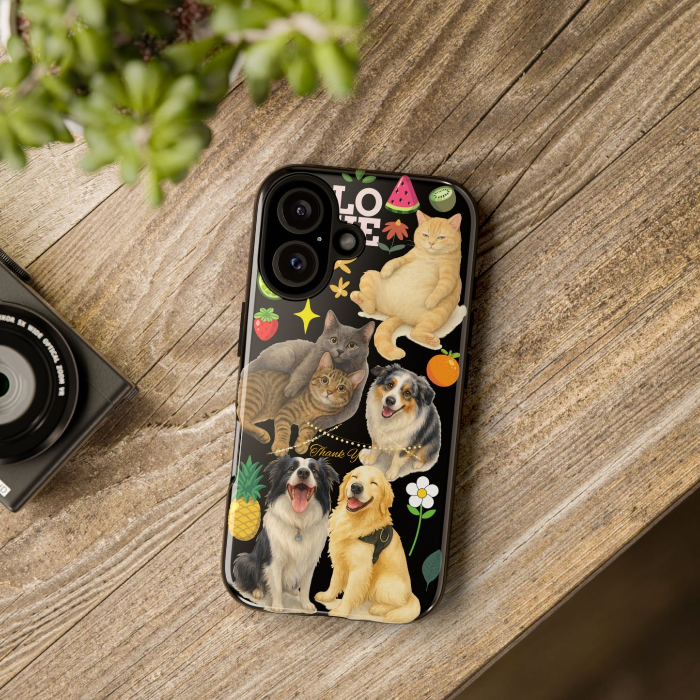 60A-8 Dog and Cat Printed Dual-Layer Phone Case In Black – Glossy or Matte Finish – iPhone & Android Compatible