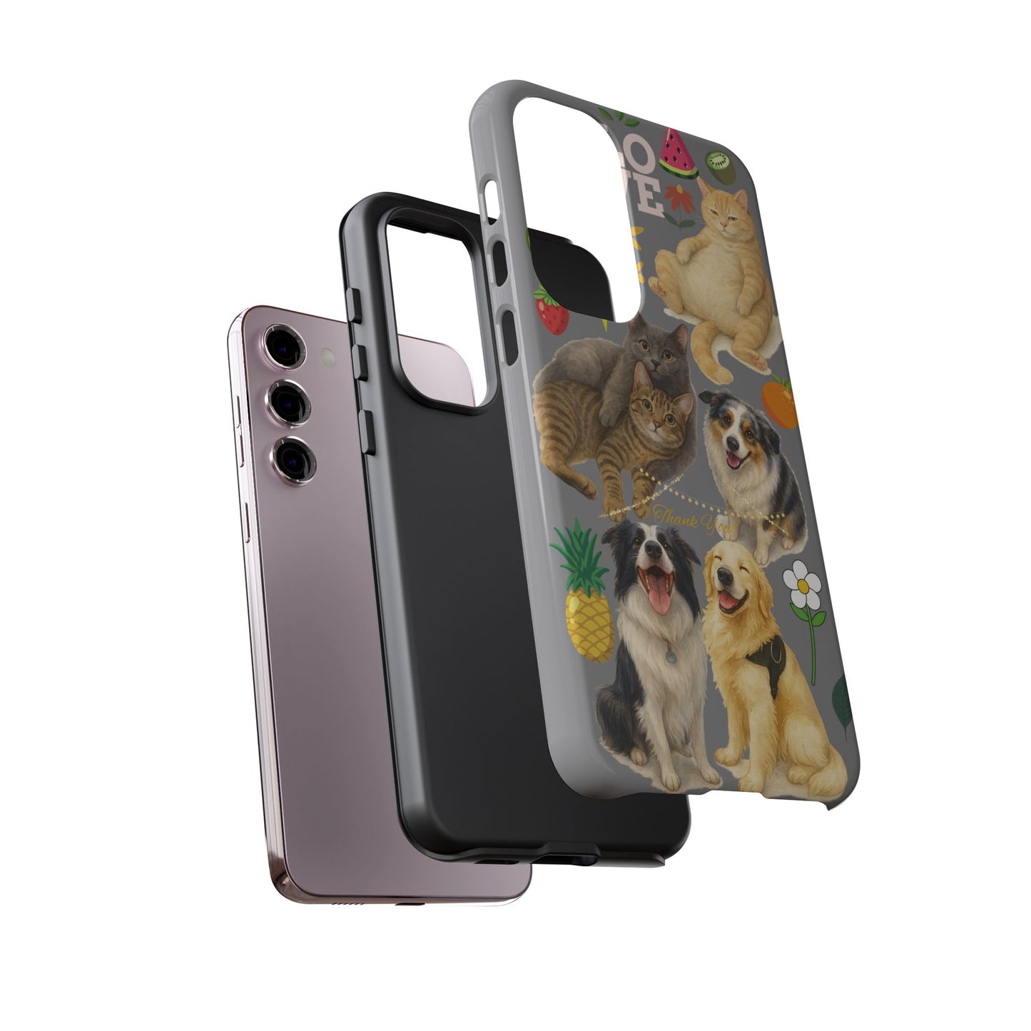 60A-3 Dog and Cat Printed Dual-Layer Phone Case In Grey – Glossy or Matte Finish – iPhone & Android Compatible