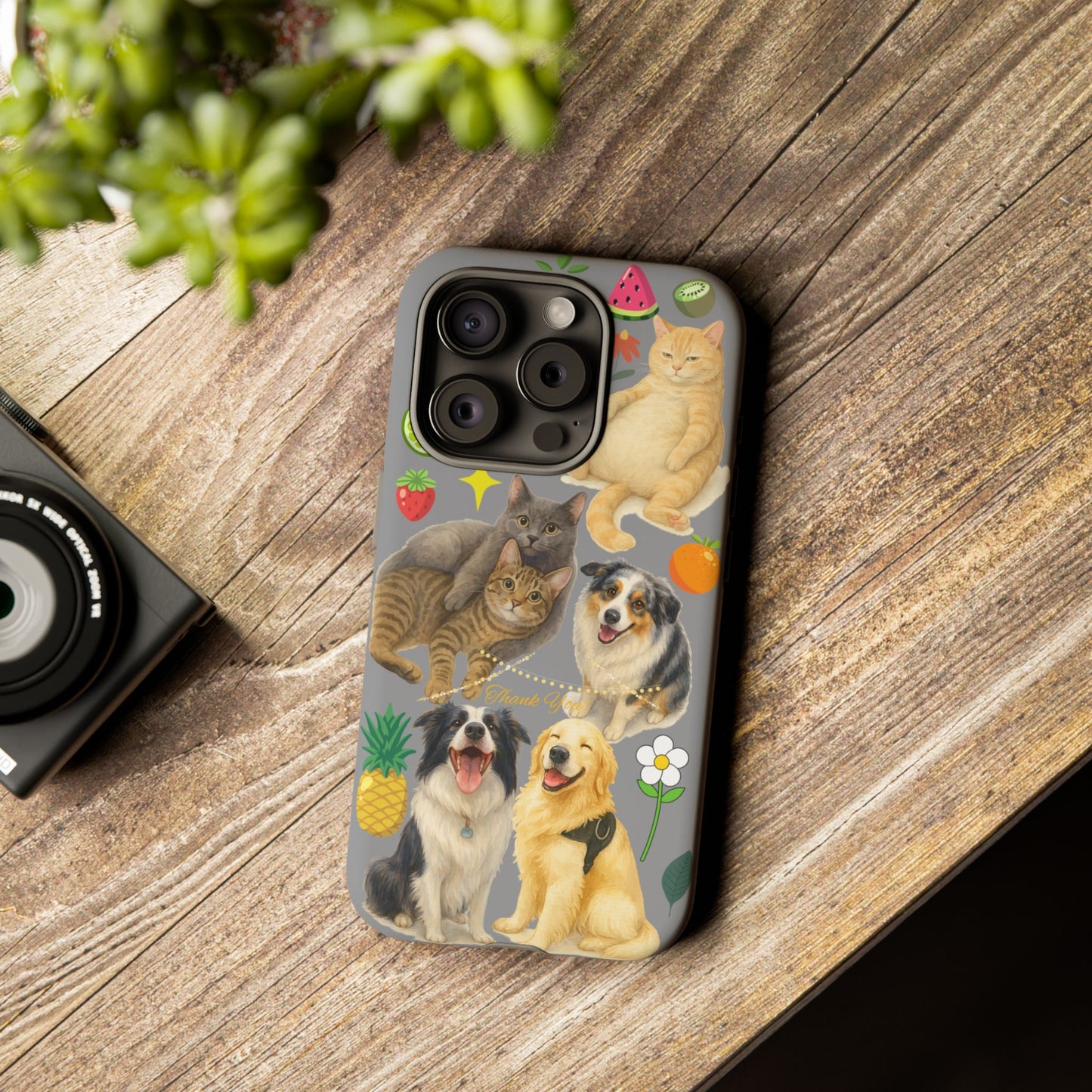 60A-3 Dog and Cat Printed Dual-Layer Phone Case In Grey – Glossy or Matte Finish – iPhone & Android Compatible