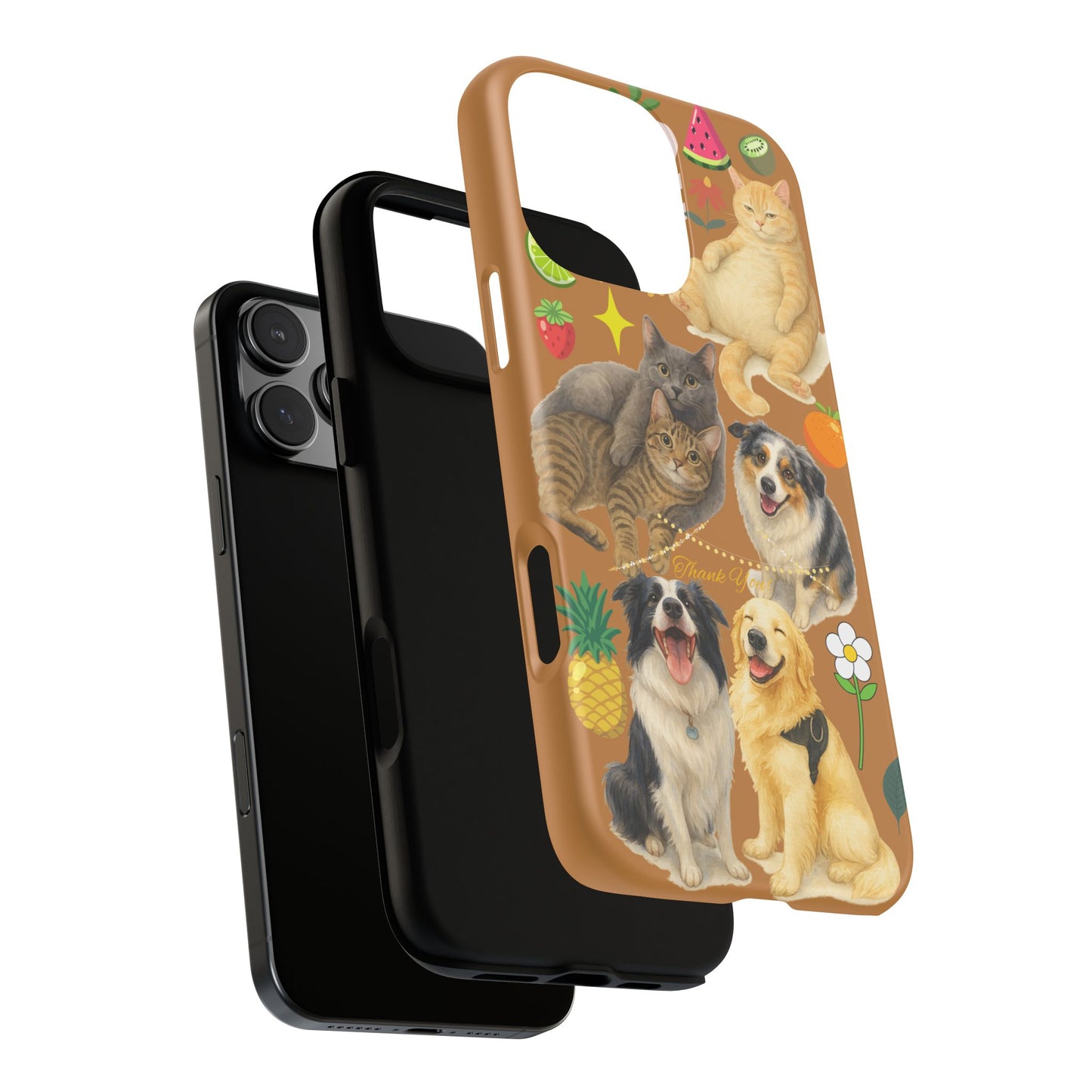 60A-9 Dog and Cat Printed Dual-Layer Phone Case In Light Brown – Glossy or Matte Finish – iPhone & Android Compatible