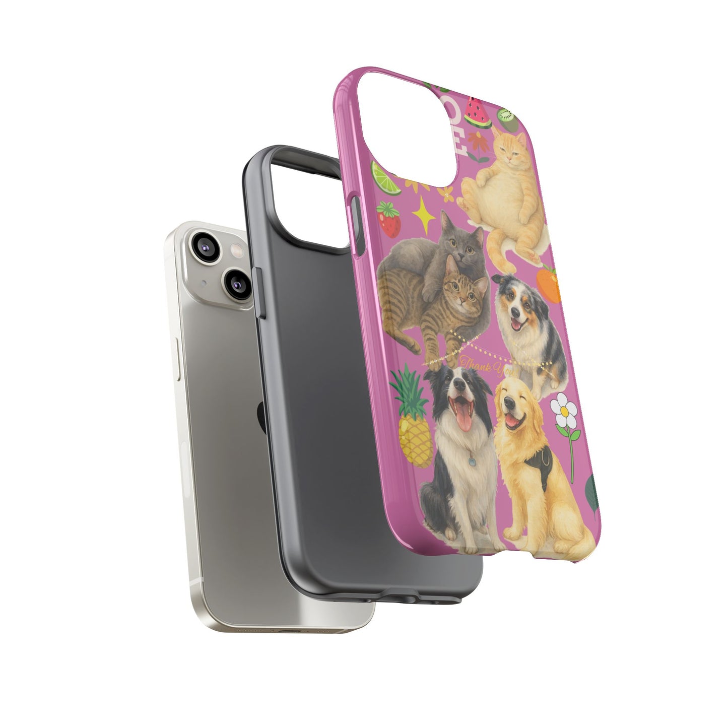 60A-2 Dog and Cat Printed Dual-Layer Phone Case In Pink – Glossy or Matte Finish – iPhone & Android Compatible