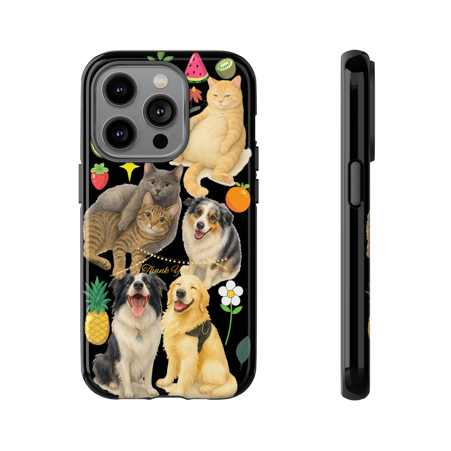 60A-8 Dog and Cat Printed Dual-Layer Phone Case In Black – Glossy or Matte Finish – iPhone & Android Compatible