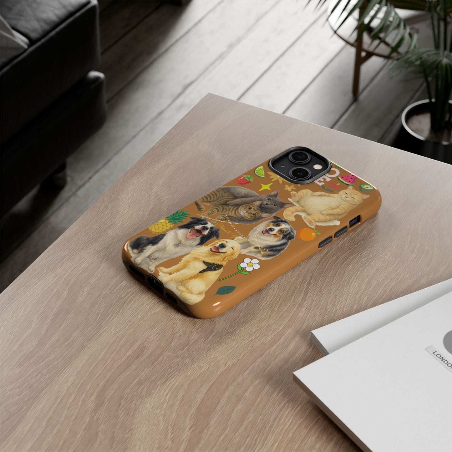 60A-9 Dog and Cat Printed Dual-Layer Phone Case In Light Brown – Glossy or Matte Finish – iPhone & Android Compatible