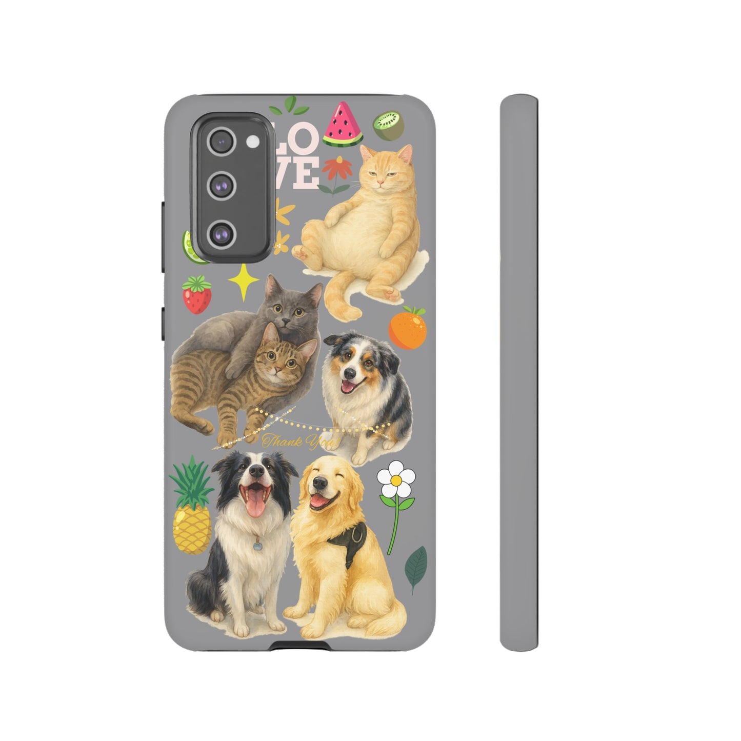 60A-3 Dog and Cat Printed Dual-Layer Phone Case In Grey – Glossy or Matte Finish – iPhone & Android Compatible
