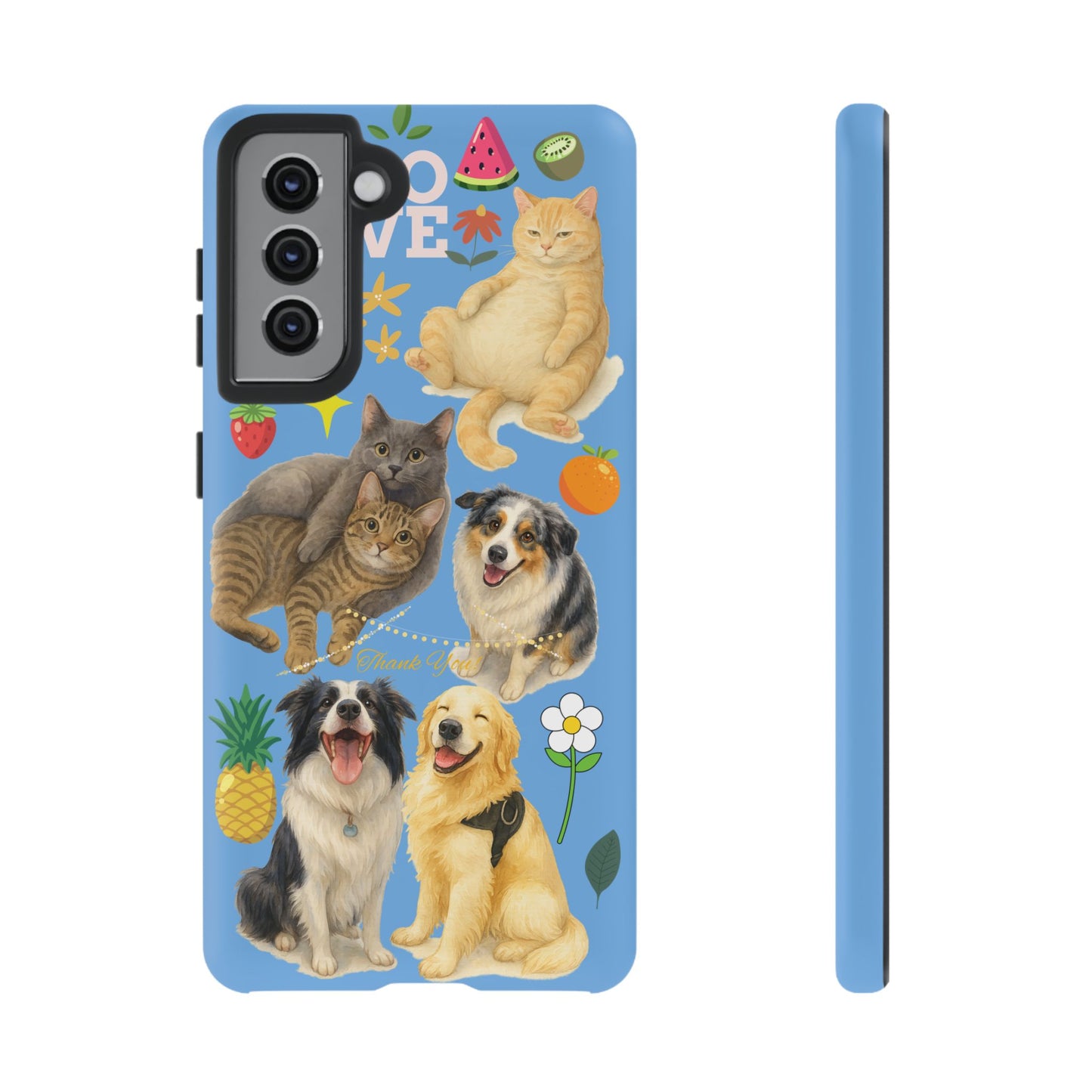 60A-1 Dog and Cat Printed Dual-Layer Phone Case In Blue – Glossy or Matte Finish – iPhone & Android Compatible