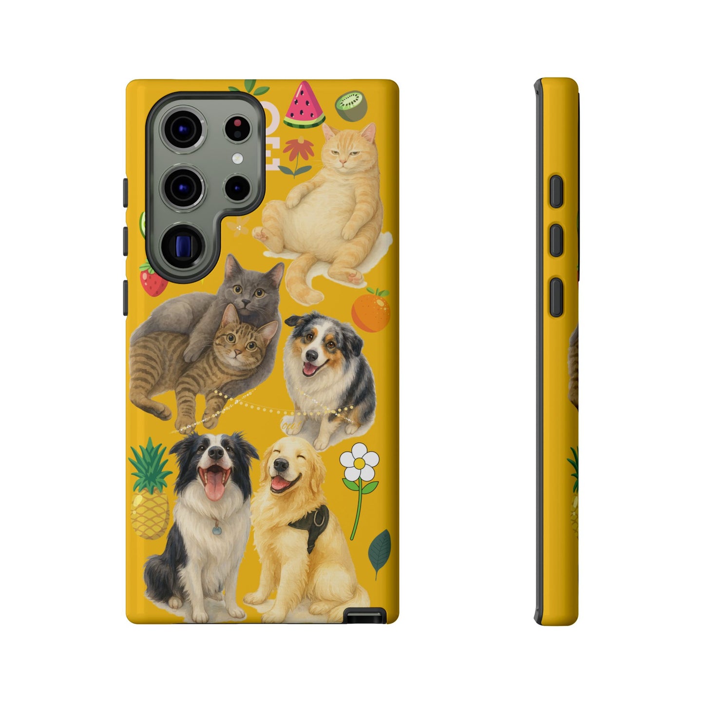 60A-5 Dog and Cat Printed Dual-Layer Phone Case In Yellow – Glossy or Matte Finish – iPhone & Android Compatible