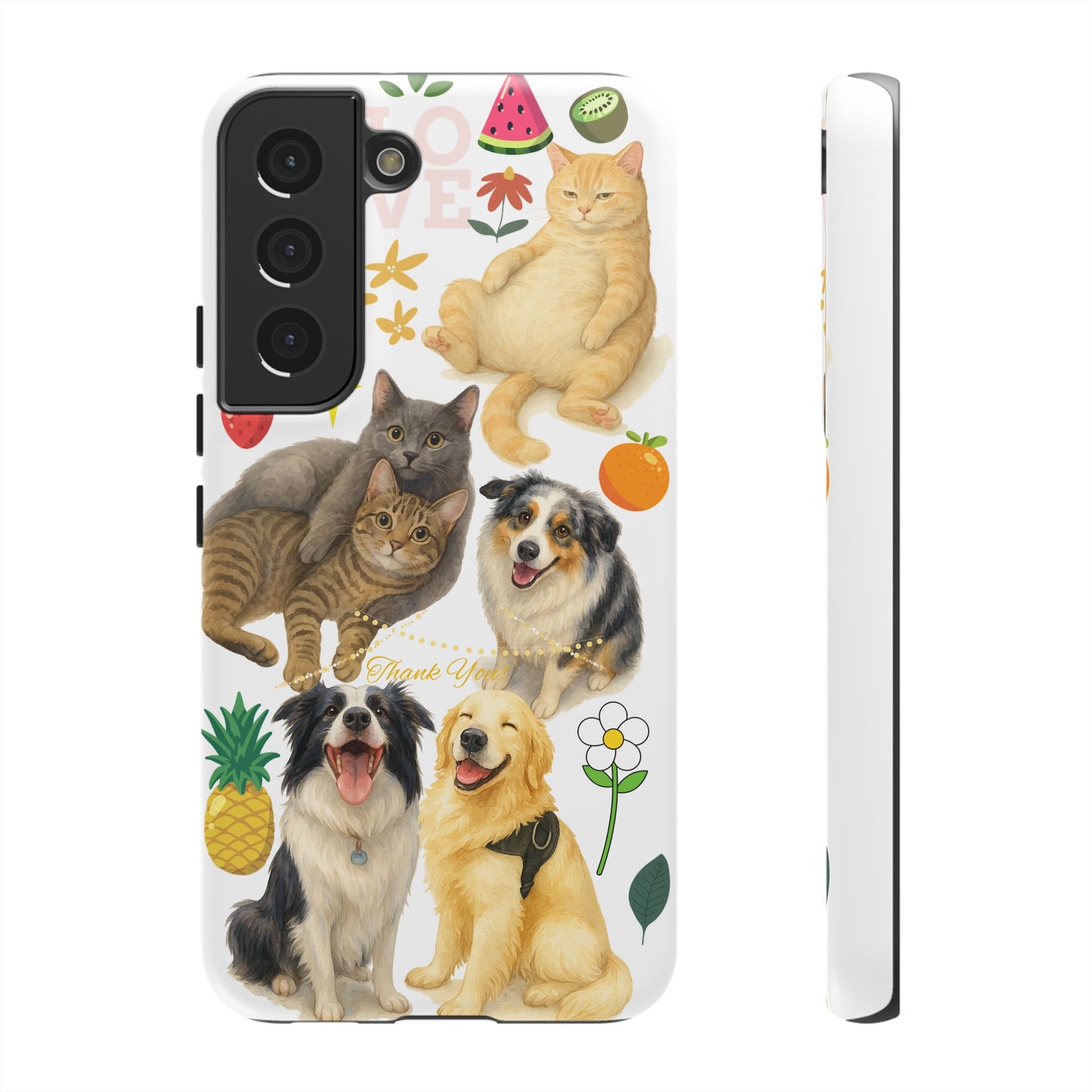 60A Dog and Cat Printed Dual-Layer Phone Case In White – Glossy or Matte Finish – iPhone & Android Compatible