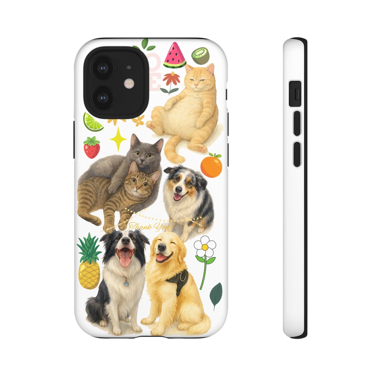 60A Dog and Cat Printed Dual-Layer Phone Case In White – Glossy or Matte Finish – iPhone & Android Compatible