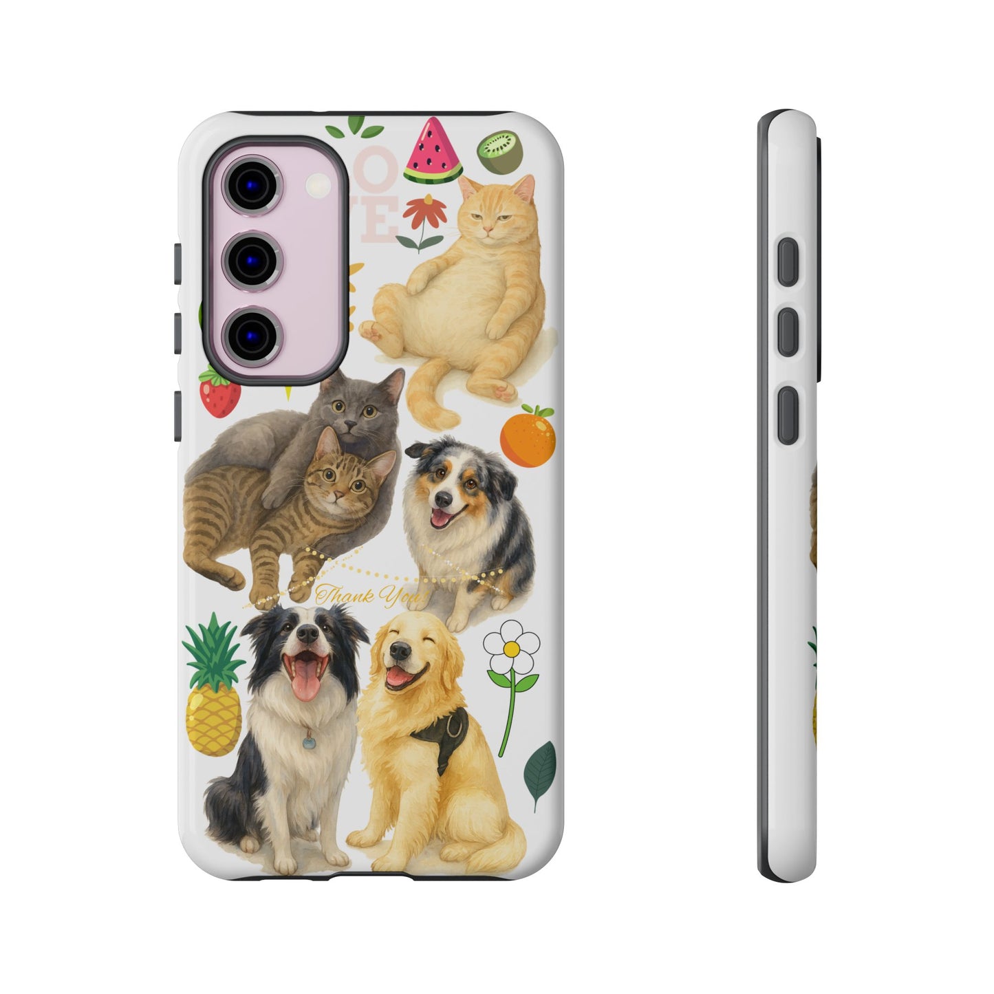 60A Dog and Cat Printed Dual-Layer Phone Case In White – Glossy or Matte Finish – iPhone & Android Compatible