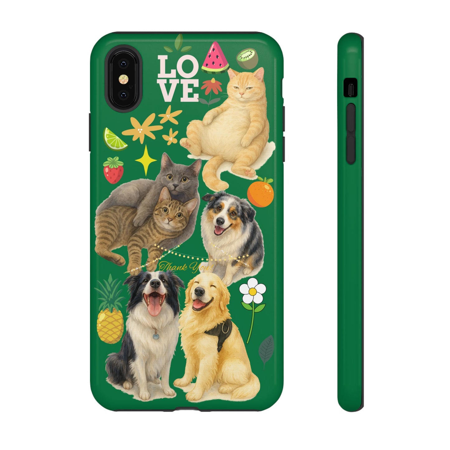 60A-10 Dog and Cat Printed Dual-Layer Phone Case In Dark Green – Glossy or Matte Finish – iPhone & Android Compatible