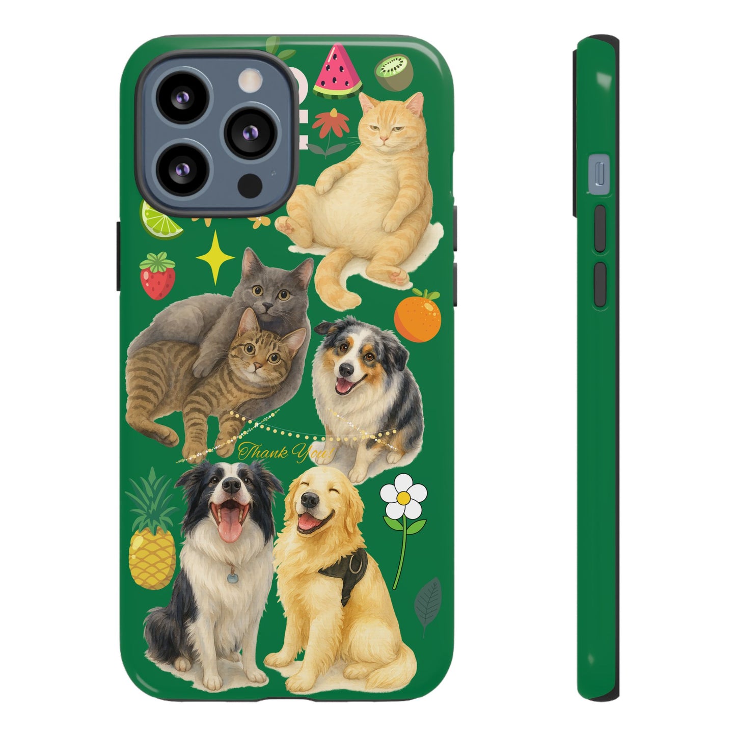 60A-10 Dog and Cat Printed Dual-Layer Phone Case In Dark Green – Glossy or Matte Finish – iPhone & Android Compatible