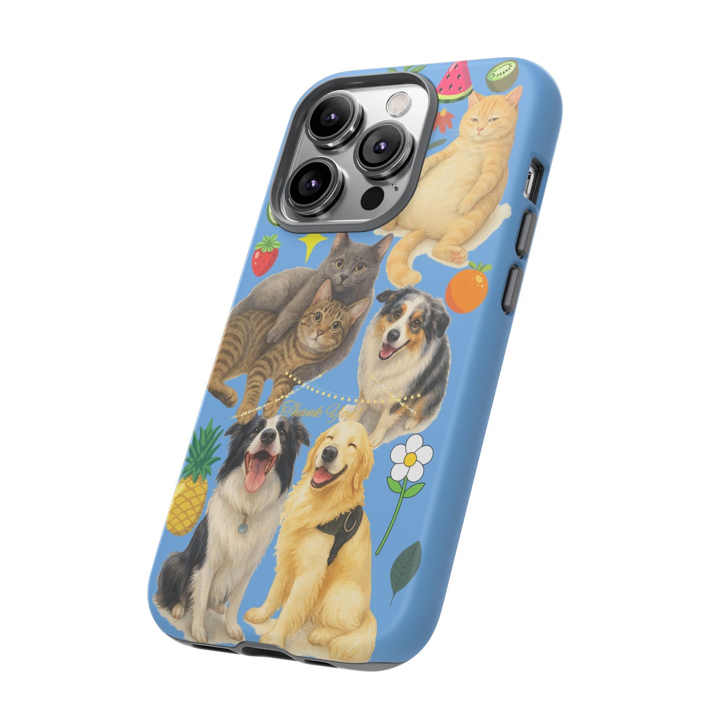 60A-1 Dog and Cat Printed Dual-Layer Phone Case In Blue – Glossy or Matte Finish – iPhone & Android Compatible