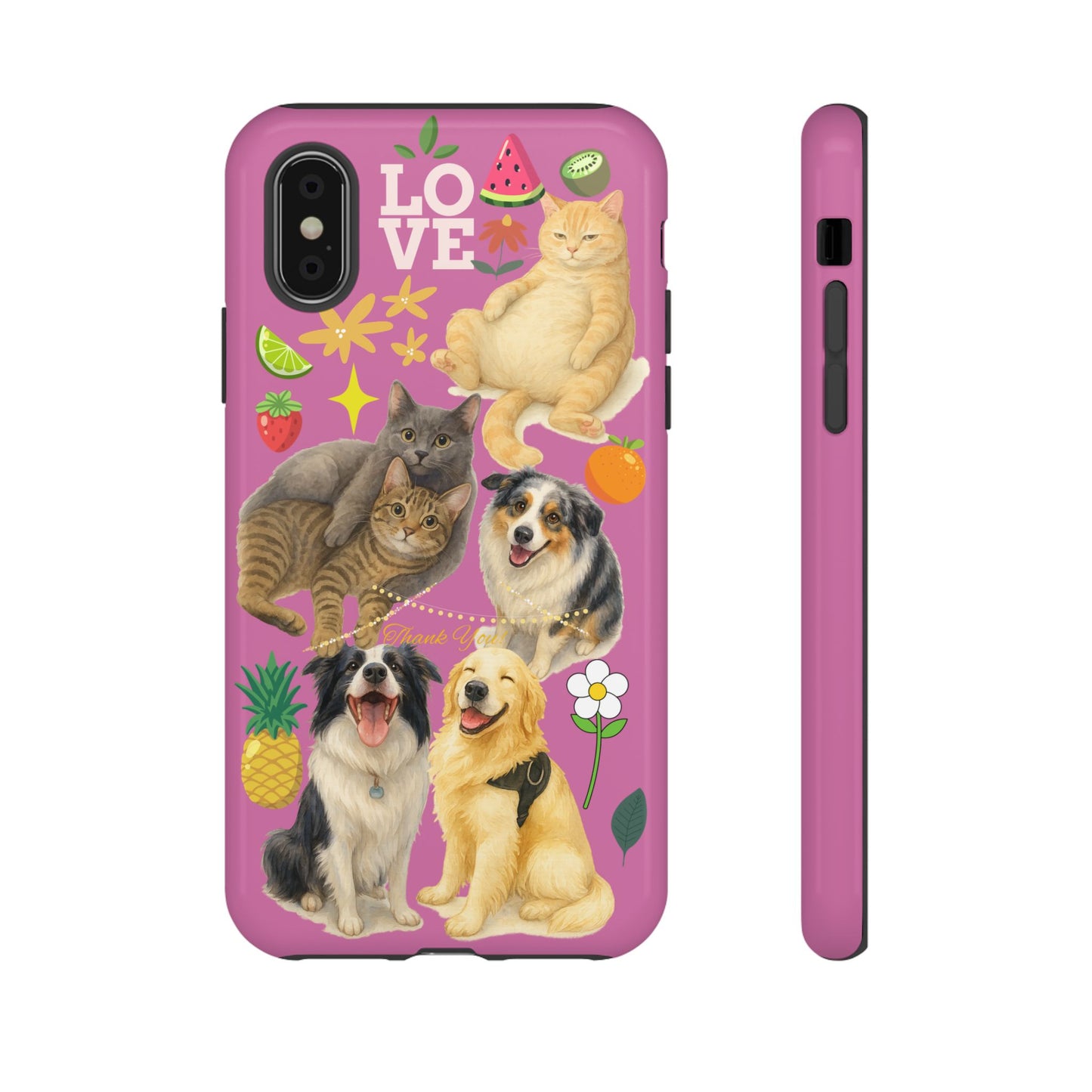 60A-2 Dog and Cat Printed Dual-Layer Phone Case In Pink – Glossy or Matte Finish – iPhone & Android Compatible