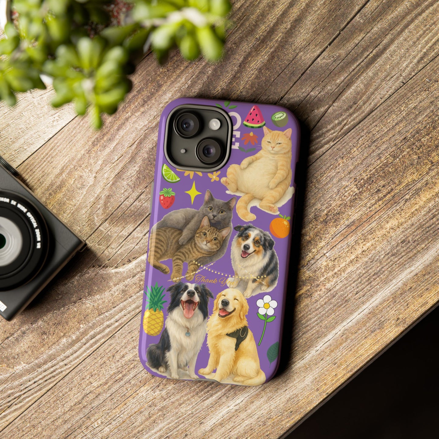 60A-4 Dog and Cat Printed Dual-Layer Phone Case In Purple – Glossy or Matte Finish – iPhone & Android Compatible