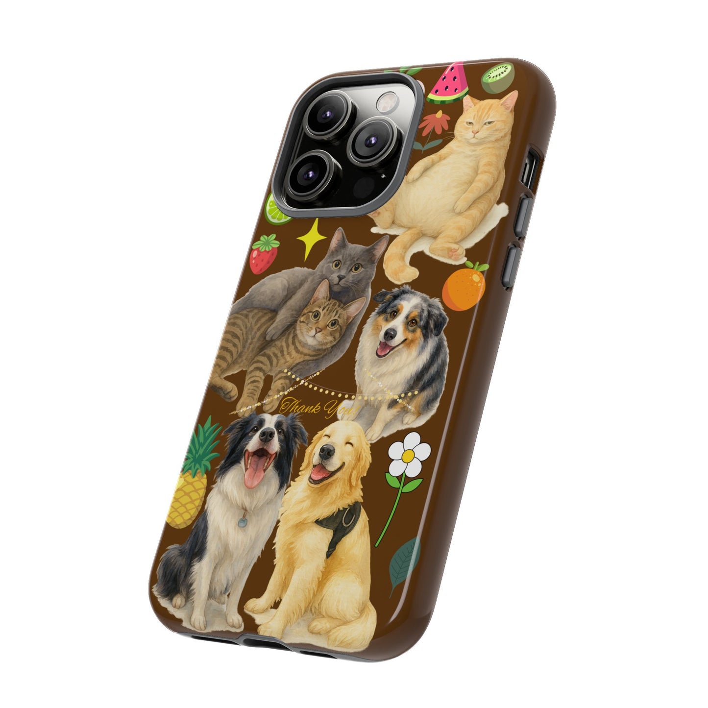 60A-11 Dog and Cat Printed Dual-Layer Phone Case In Dark Brown – Glossy or Matte Finish – iPhone & Android Compatible