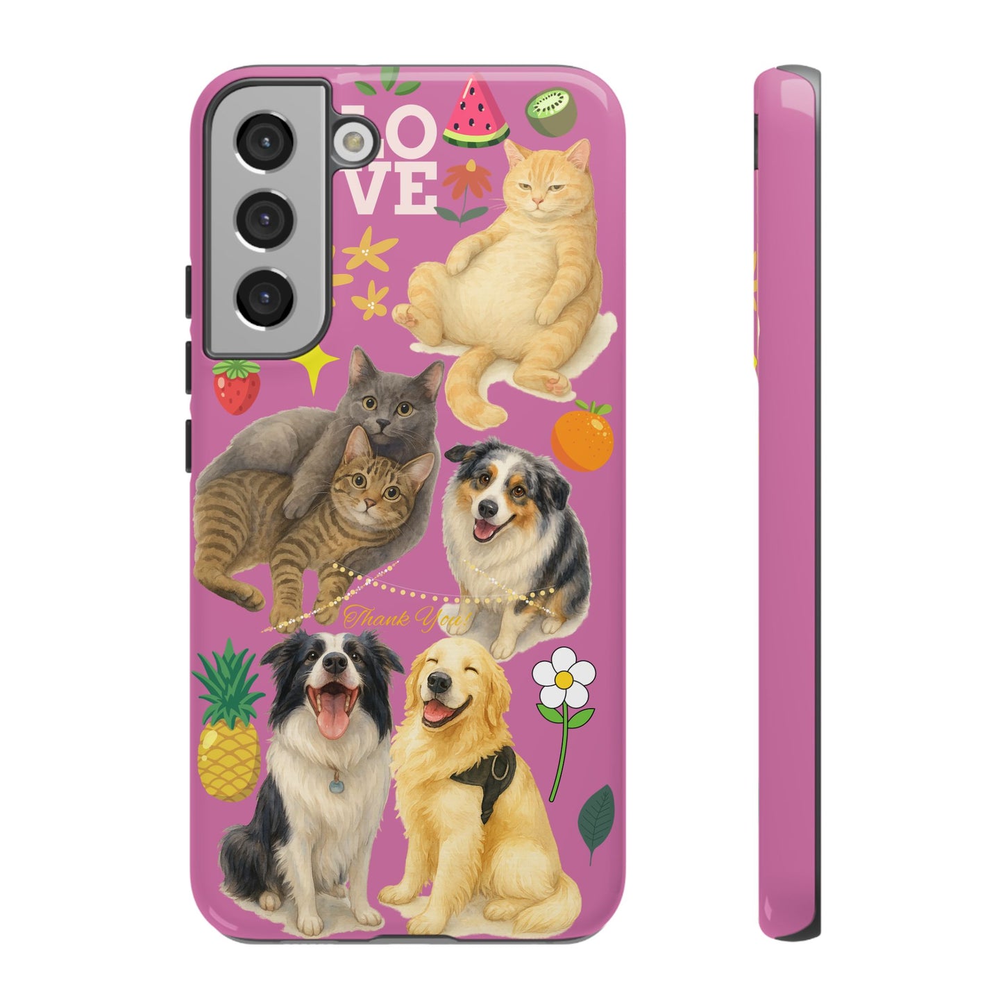60A-2 Dog and Cat Printed Dual-Layer Phone Case In Pink – Glossy or Matte Finish – iPhone & Android Compatible