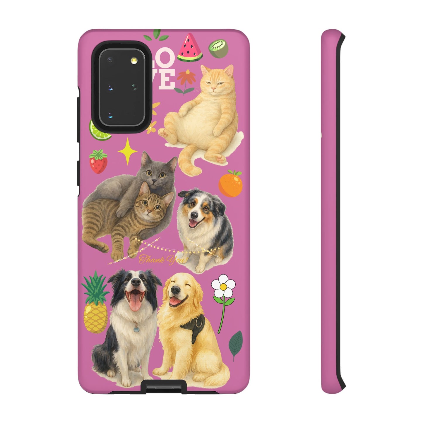 60A-2 Dog and Cat Printed Dual-Layer Phone Case In Pink – Glossy or Matte Finish – iPhone & Android Compatible