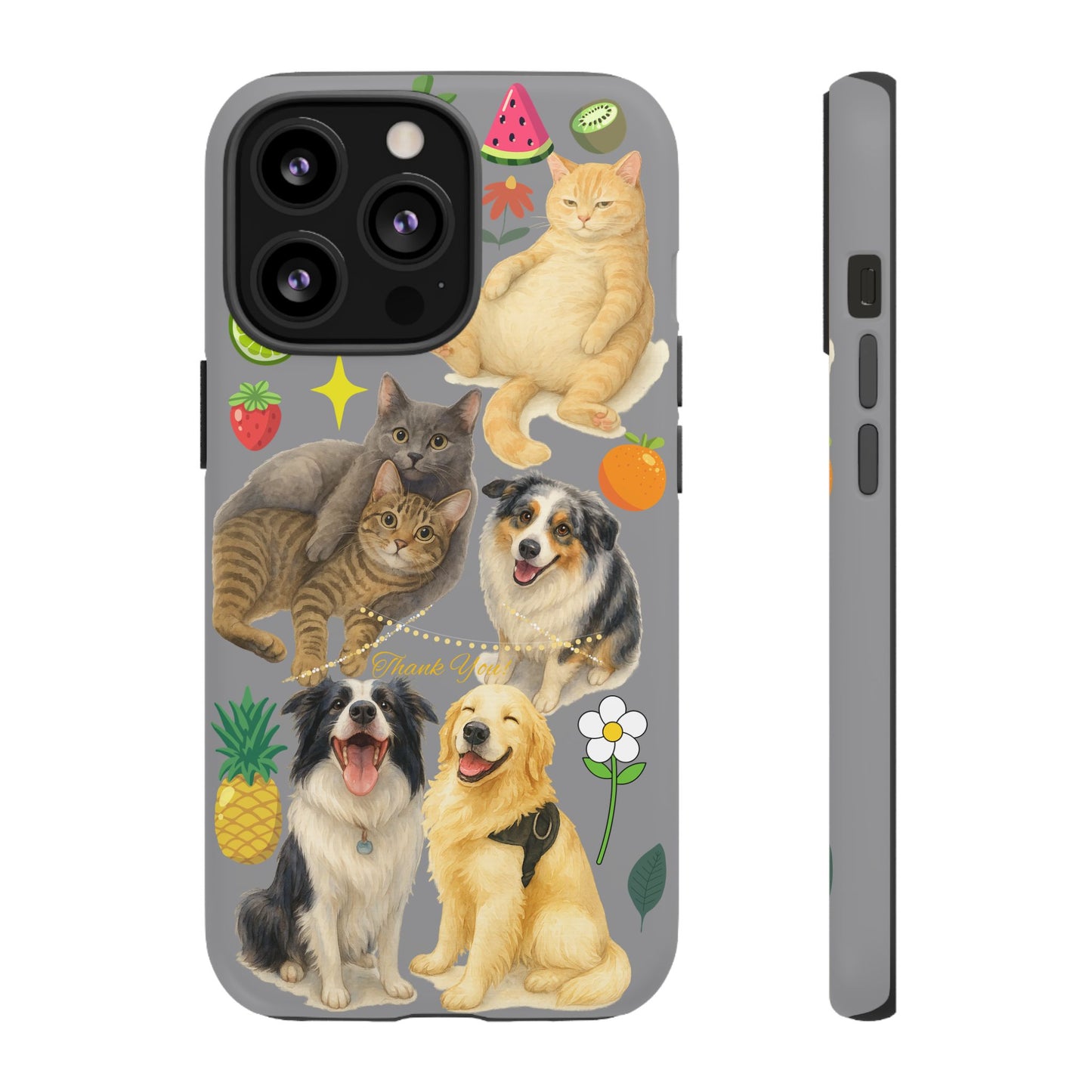 60A-3 Dog and Cat Printed Dual-Layer Phone Case In Grey – Glossy or Matte Finish – iPhone & Android Compatible