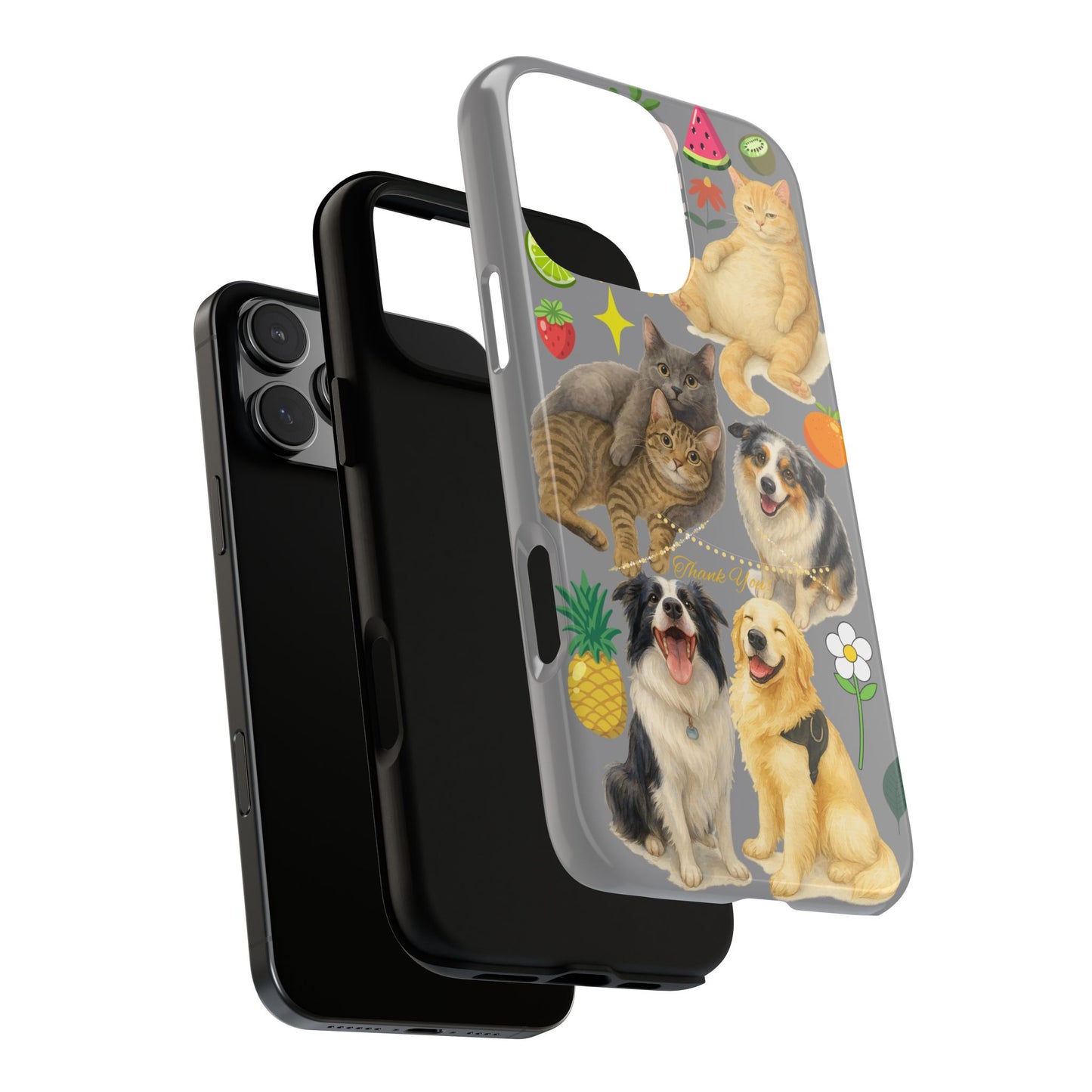 60A-3 Dog and Cat Printed Dual-Layer Phone Case In Grey – Glossy or Matte Finish – iPhone & Android Compatible
