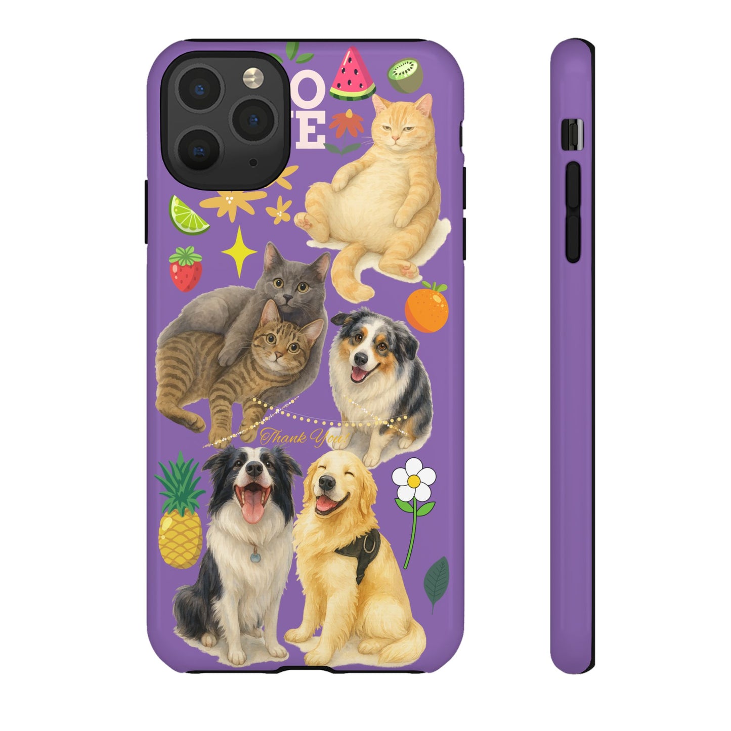 60A-4 Dog and Cat Printed Dual-Layer Phone Case In Purple – Glossy or Matte Finish – iPhone & Android Compatible