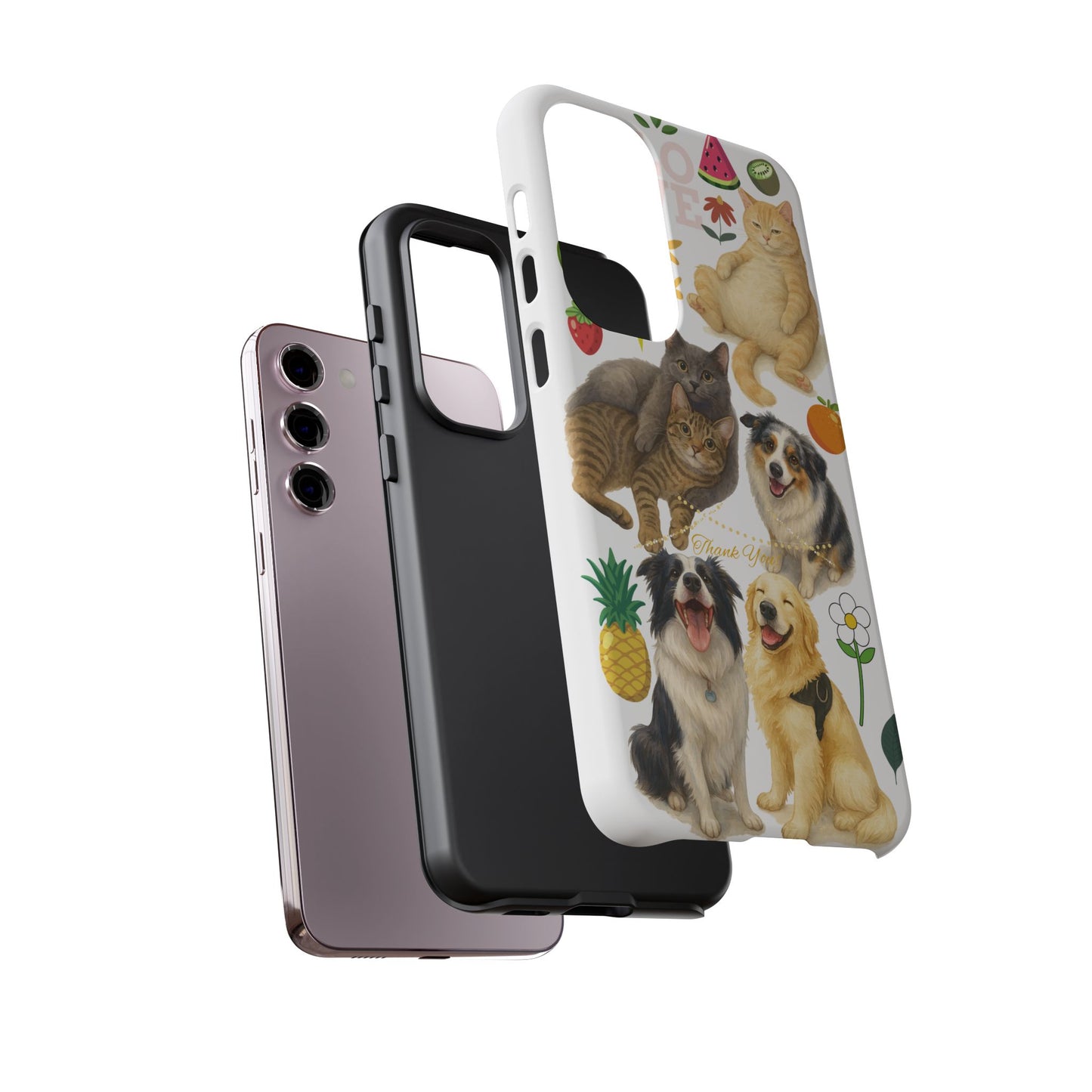 60A Dog and Cat Printed Dual-Layer Phone Case In White – Glossy or Matte Finish – iPhone & Android Compatible