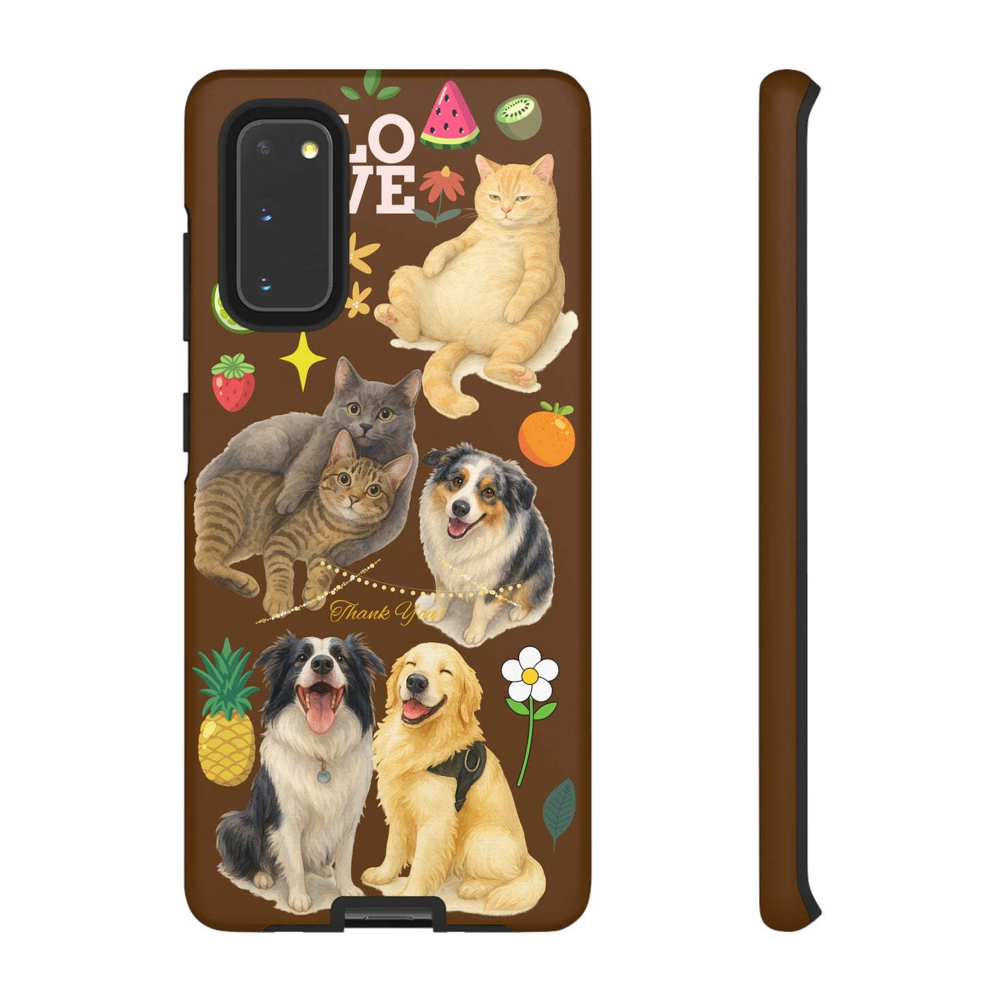 60A-11 Dog and Cat Printed Dual-Layer Phone Case In Dark Brown – Glossy or Matte Finish – iPhone & Android Compatible