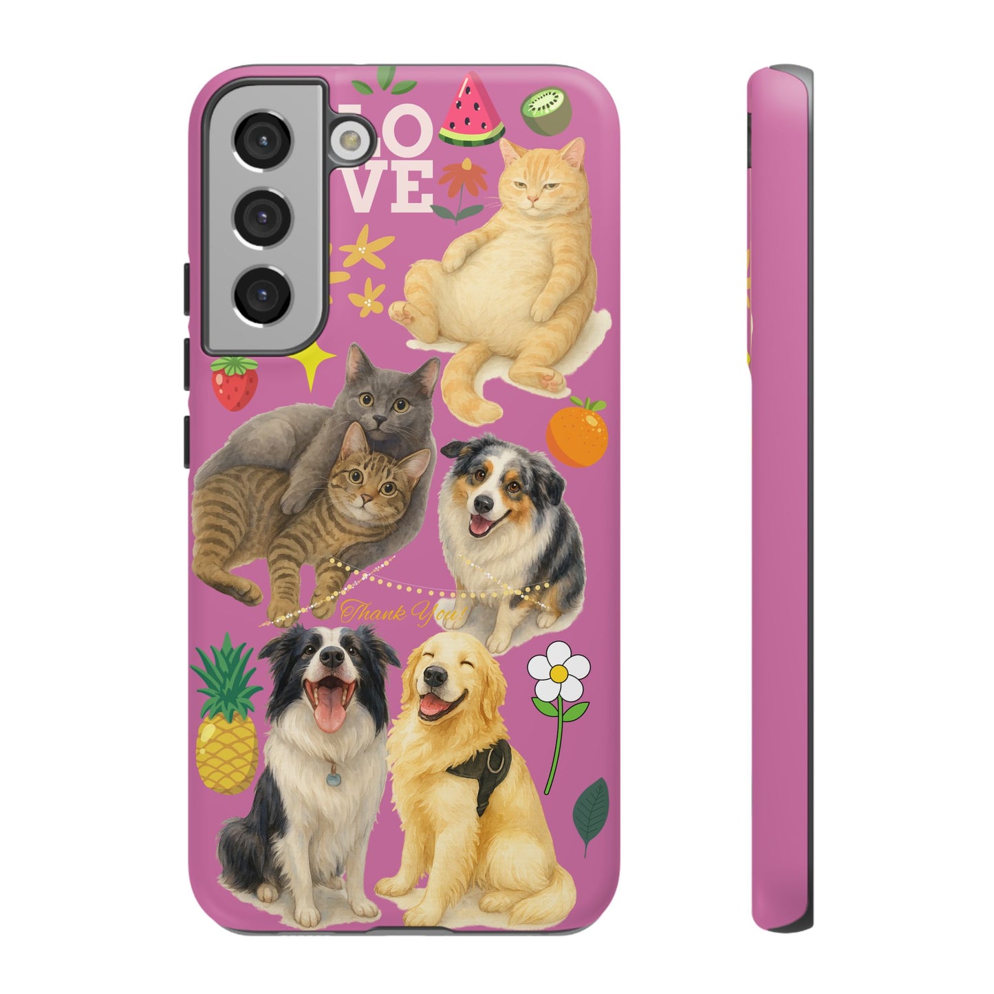 60A-2 Dog and Cat Printed Dual-Layer Phone Case In Pink – Glossy or Matte Finish – iPhone & Android Compatible