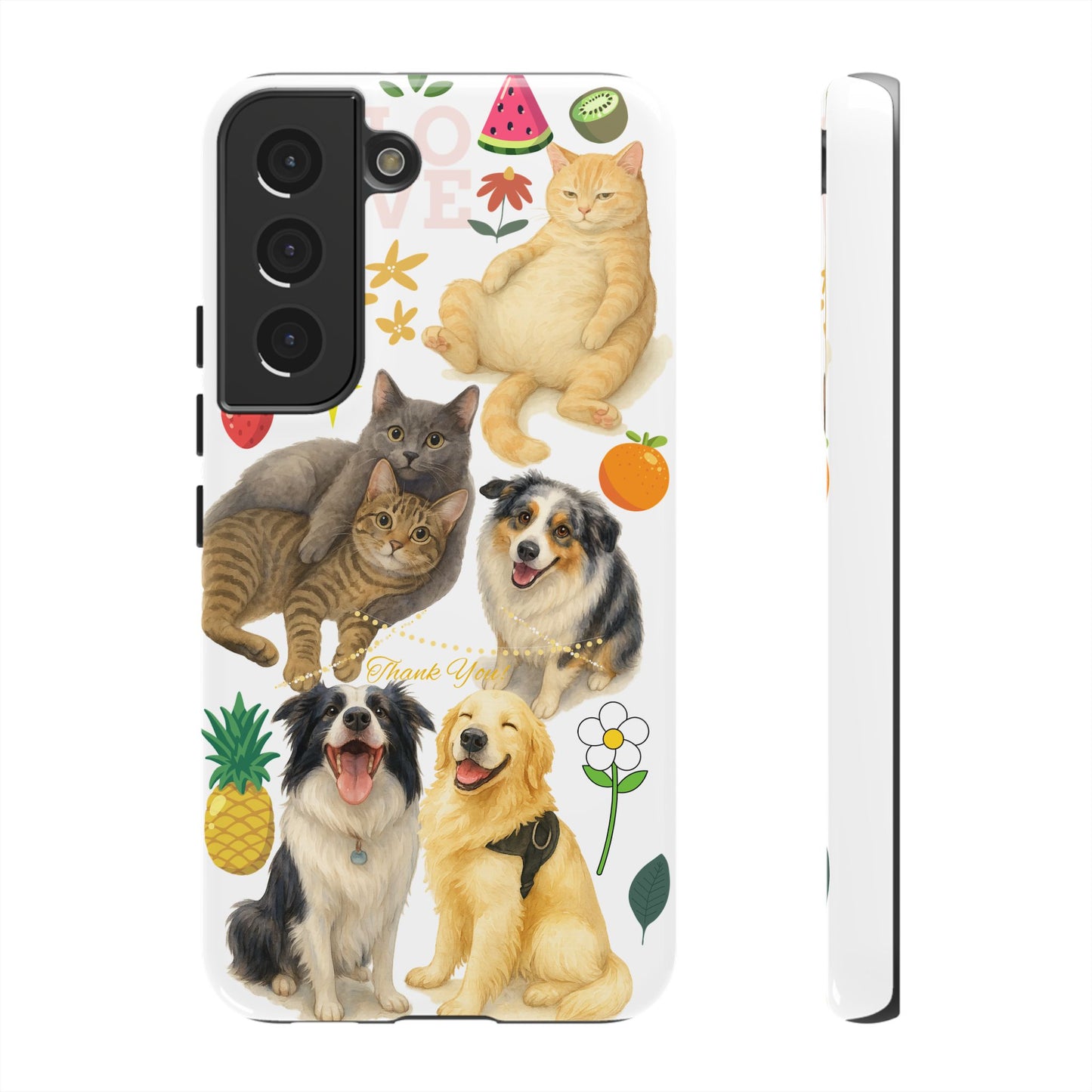60A Dog and Cat Printed Dual-Layer Phone Case In White – Glossy or Matte Finish – iPhone & Android Compatible