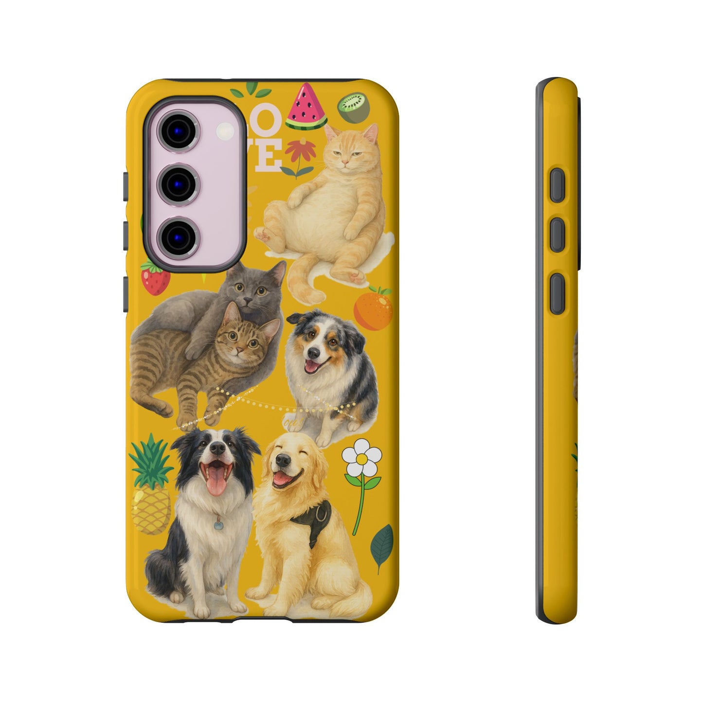 60A-5 Dog and Cat Printed Dual-Layer Phone Case In Yellow – Glossy or Matte Finish – iPhone & Android Compatible