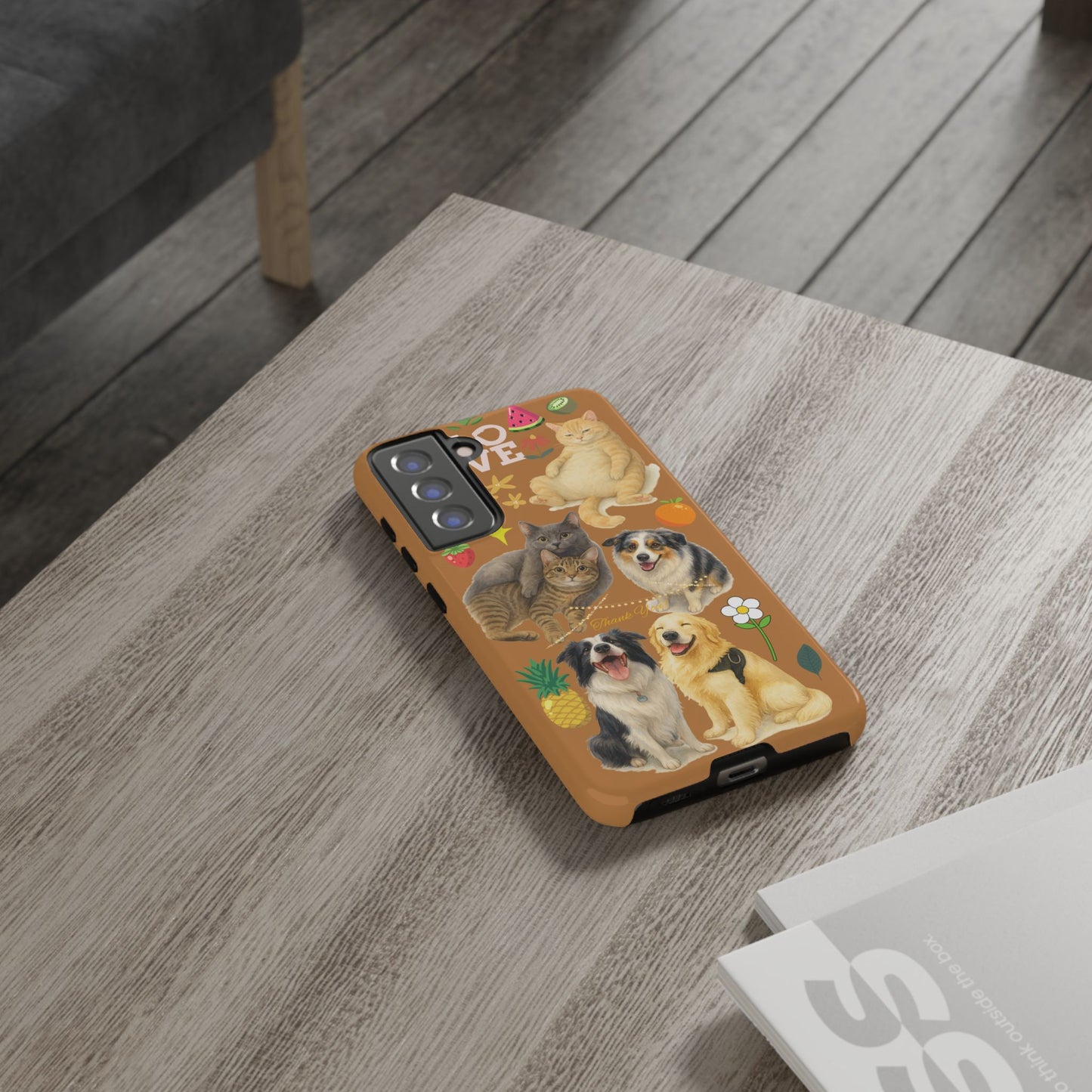 60A-9 Dog and Cat Printed Dual-Layer Phone Case In Light Brown – Glossy or Matte Finish – iPhone & Android Compatible