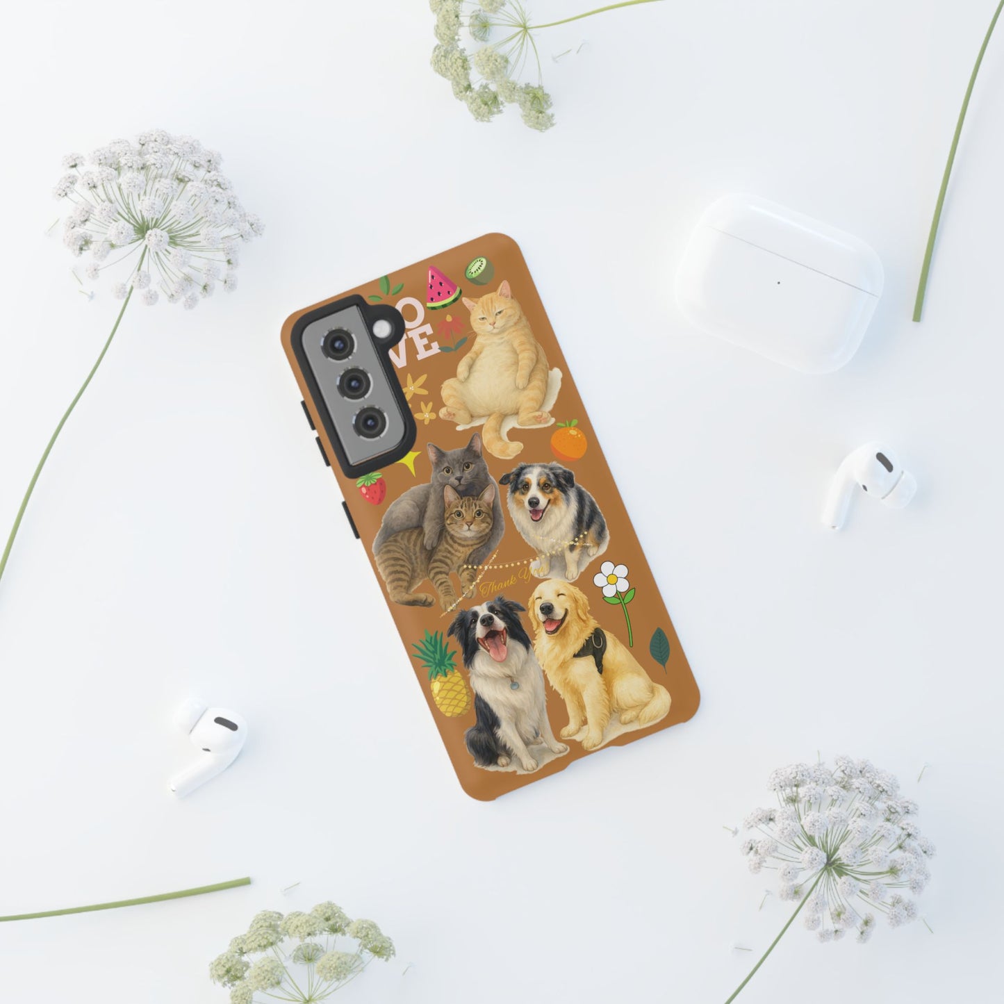 60A-9 Dog and Cat Printed Dual-Layer Phone Case In Light Brown – Glossy or Matte Finish – iPhone & Android Compatible