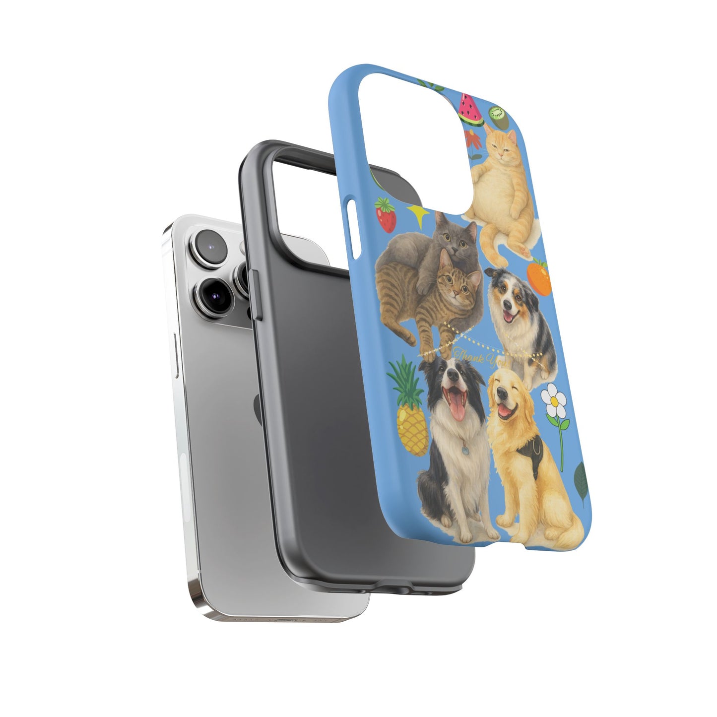 60A-1 Dog and Cat Printed Dual-Layer Phone Case In Blue – Glossy or Matte Finish – iPhone & Android Compatible