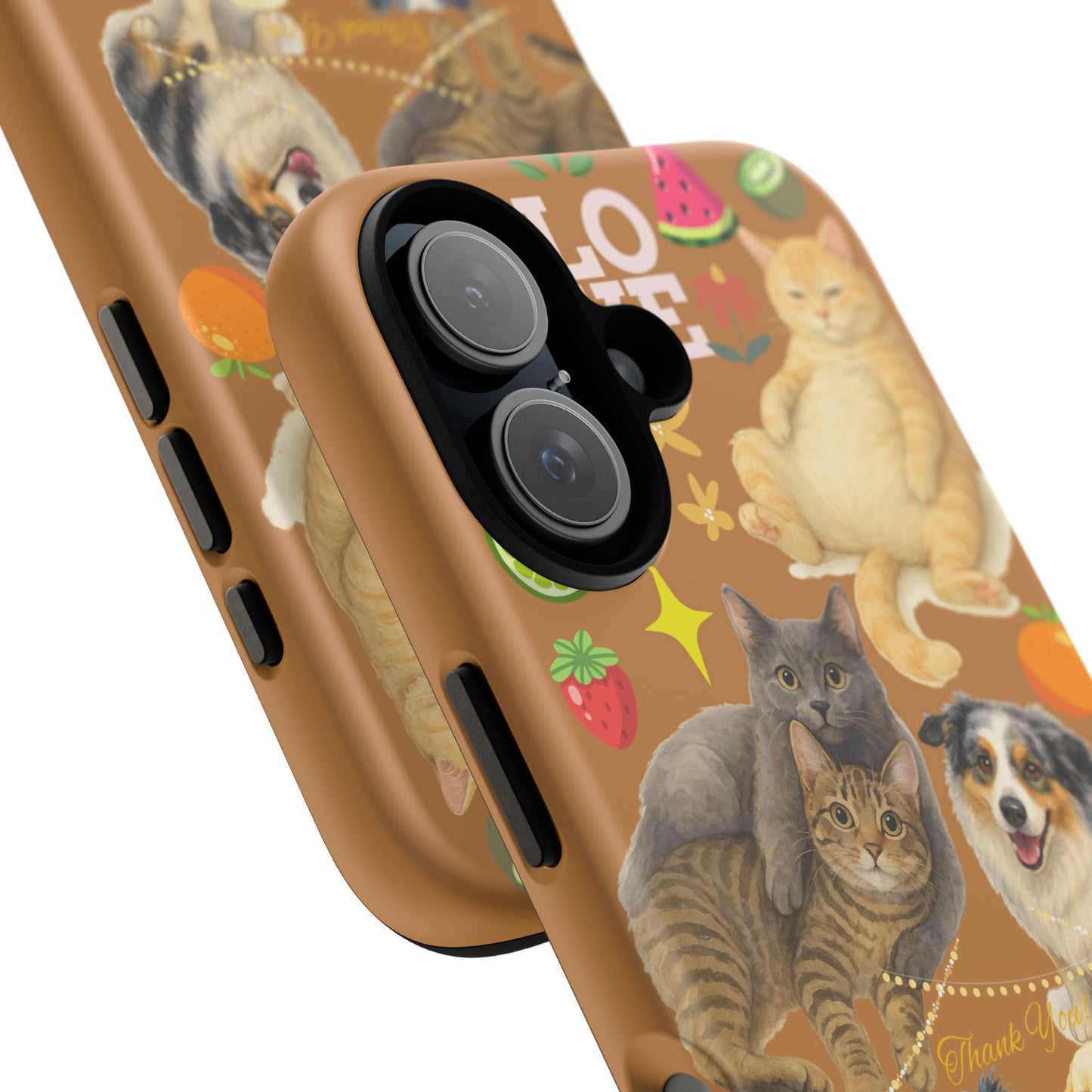60A-9 Dog and Cat Printed Dual-Layer Phone Case In Light Brown – Glossy or Matte Finish – iPhone & Android Compatible