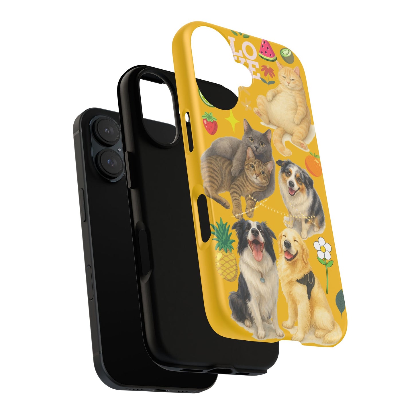 60A-5 Dog and Cat Printed Dual-Layer Phone Case In Yellow – Glossy or Matte Finish – iPhone & Android Compatible