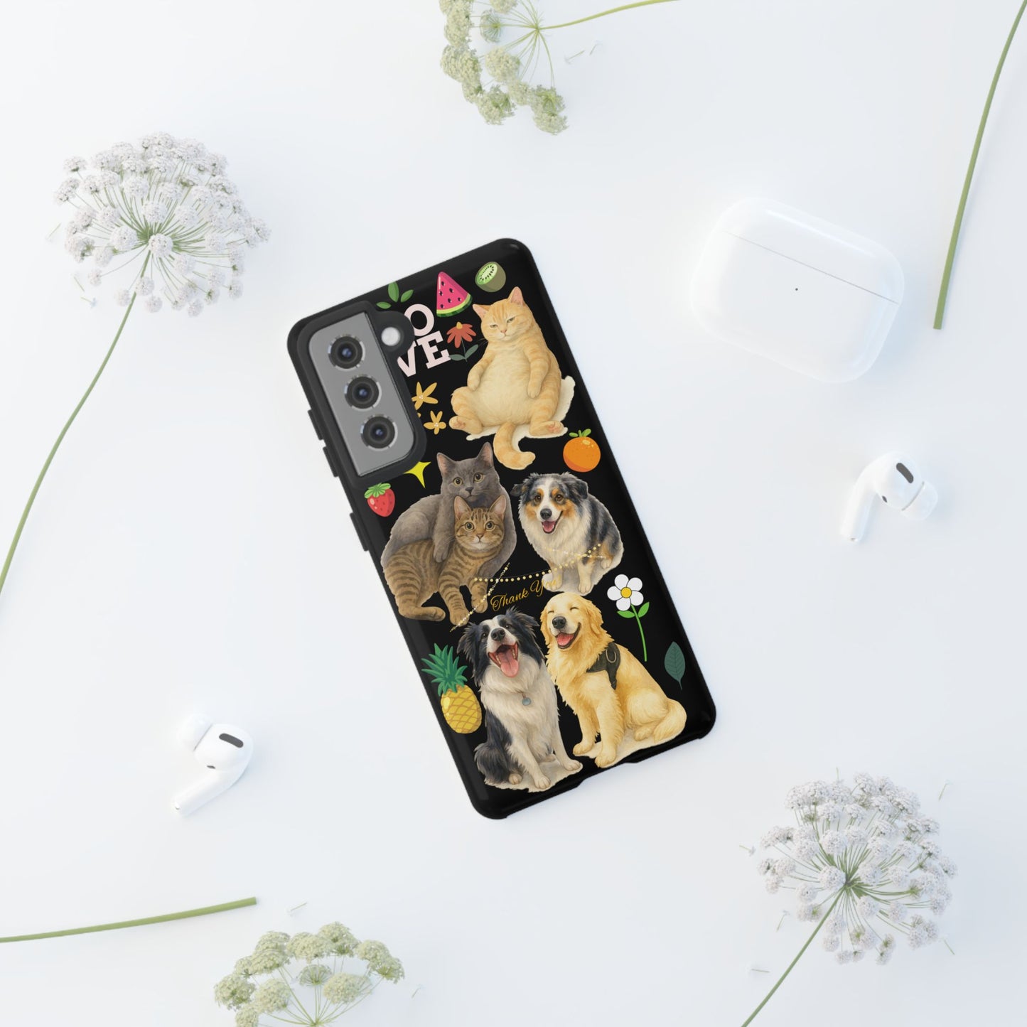 60A-8 Dog and Cat Printed Dual-Layer Phone Case In Black – Glossy or Matte Finish – iPhone & Android Compatible