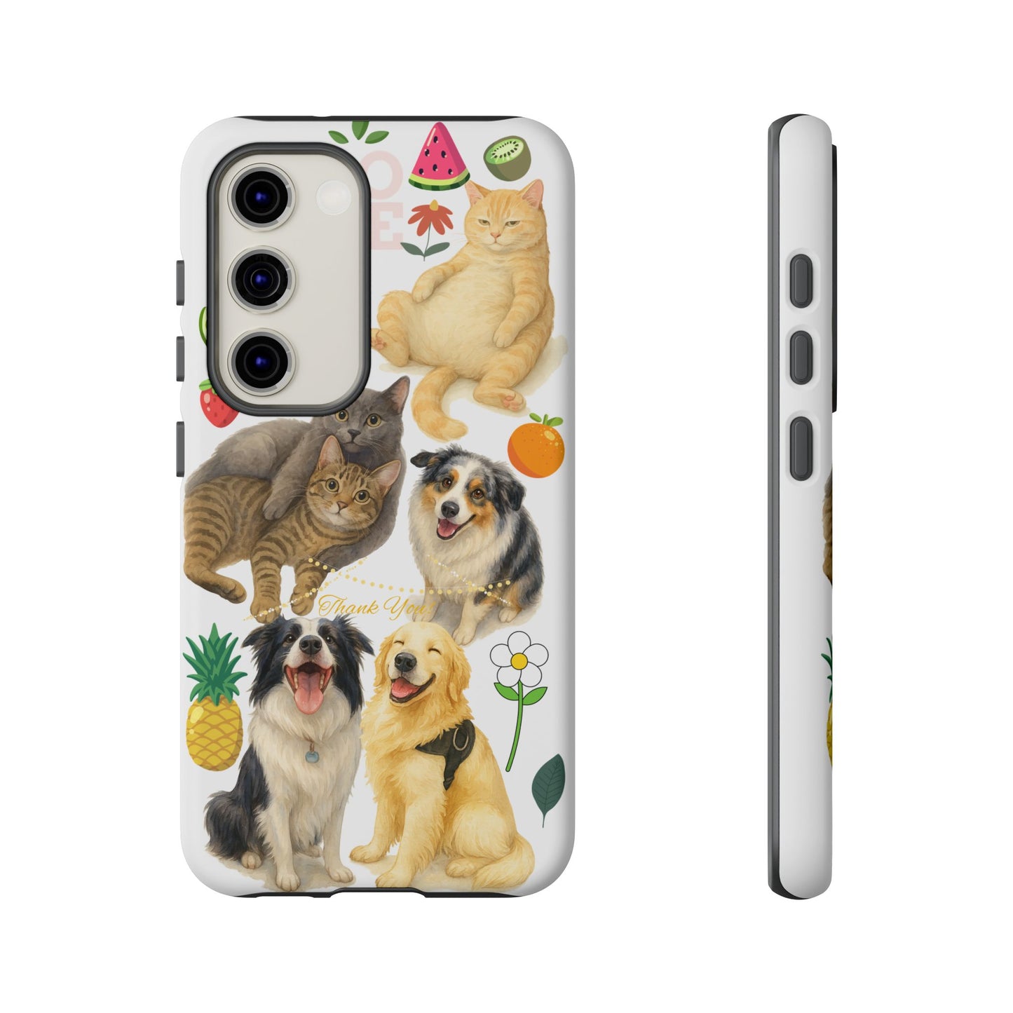 60A Dog and Cat Printed Dual-Layer Phone Case In White – Glossy or Matte Finish – iPhone & Android Compatible