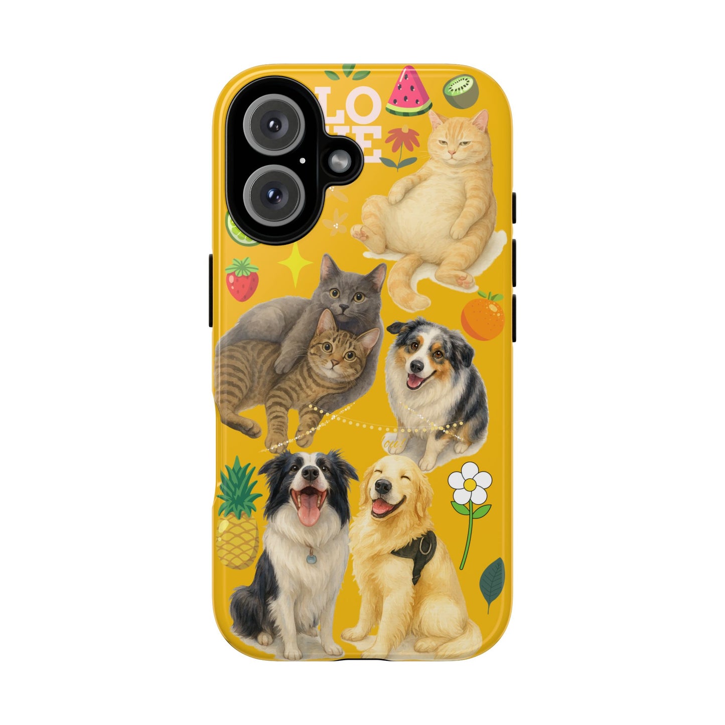 60A-5 Dog and Cat Printed Dual-Layer Phone Case In Yellow – Glossy or Matte Finish – iPhone & Android Compatible