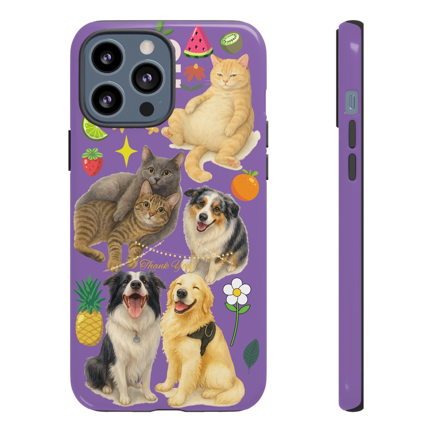 60A-4 Dog and Cat Printed Dual-Layer Phone Case In Purple – Glossy or Matte Finish – iPhone & Android Compatible