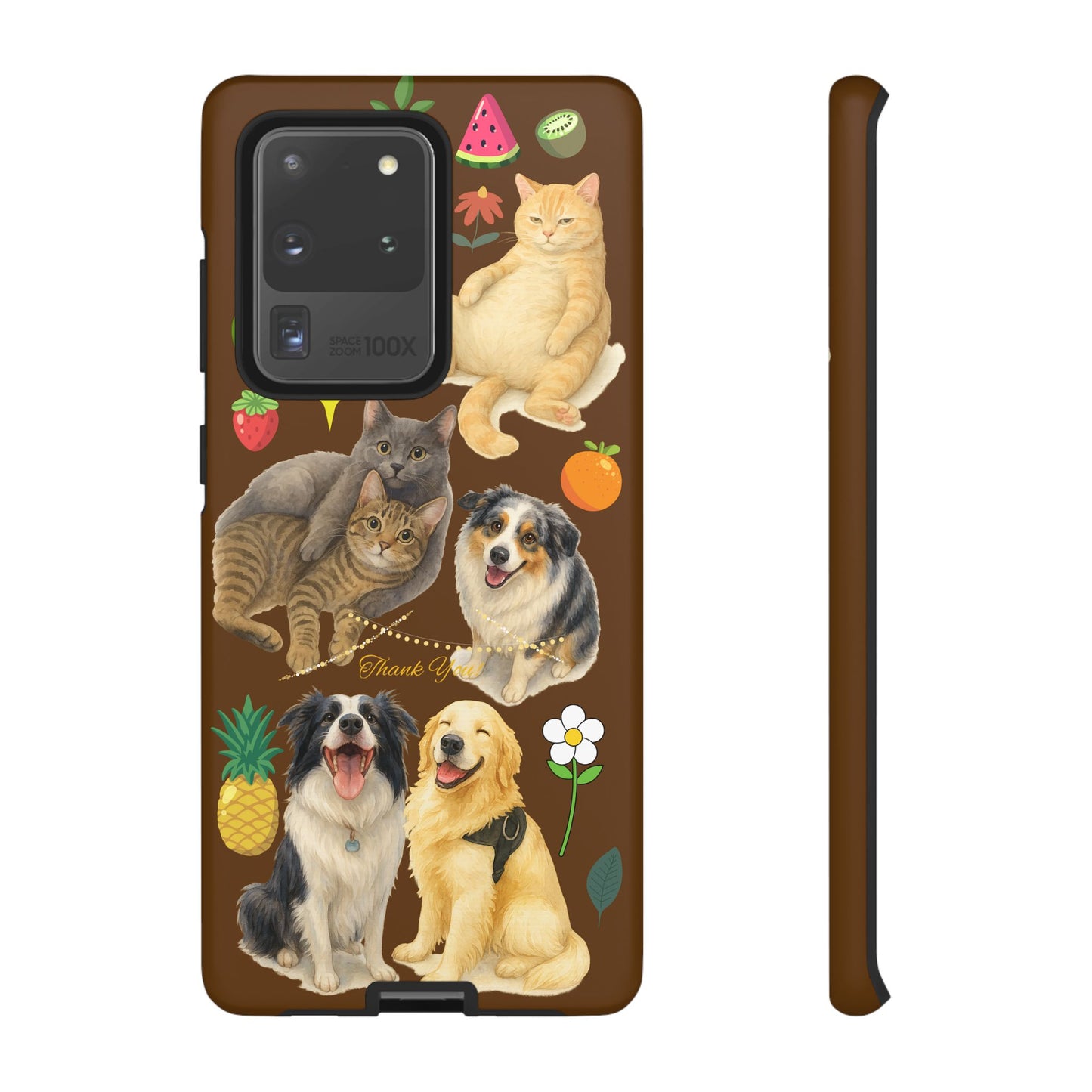 60A-11 Dog and Cat Printed Dual-Layer Phone Case In Dark Brown – Glossy or Matte Finish – iPhone & Android Compatible