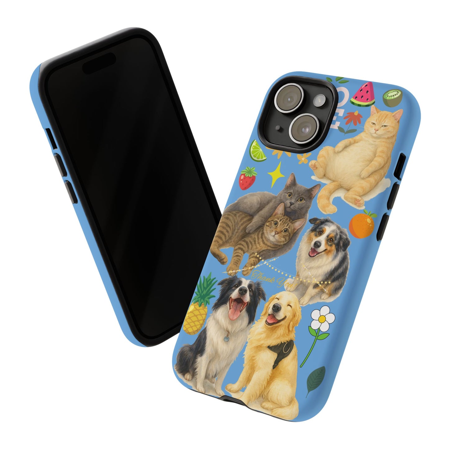60A-1 Dog and Cat Printed Dual-Layer Phone Case In Blue – Glossy or Matte Finish – iPhone & Android Compatible
