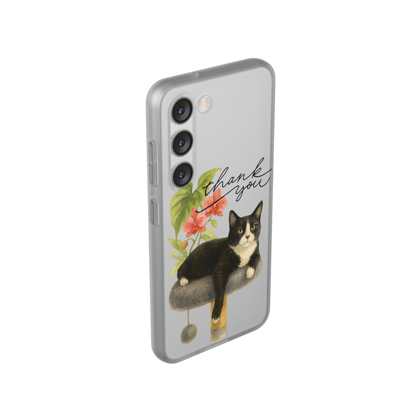 62A Cute Cat Thank You Phone Case – Flexible Matte TPU Slim Cover for iPhone & Android Gift