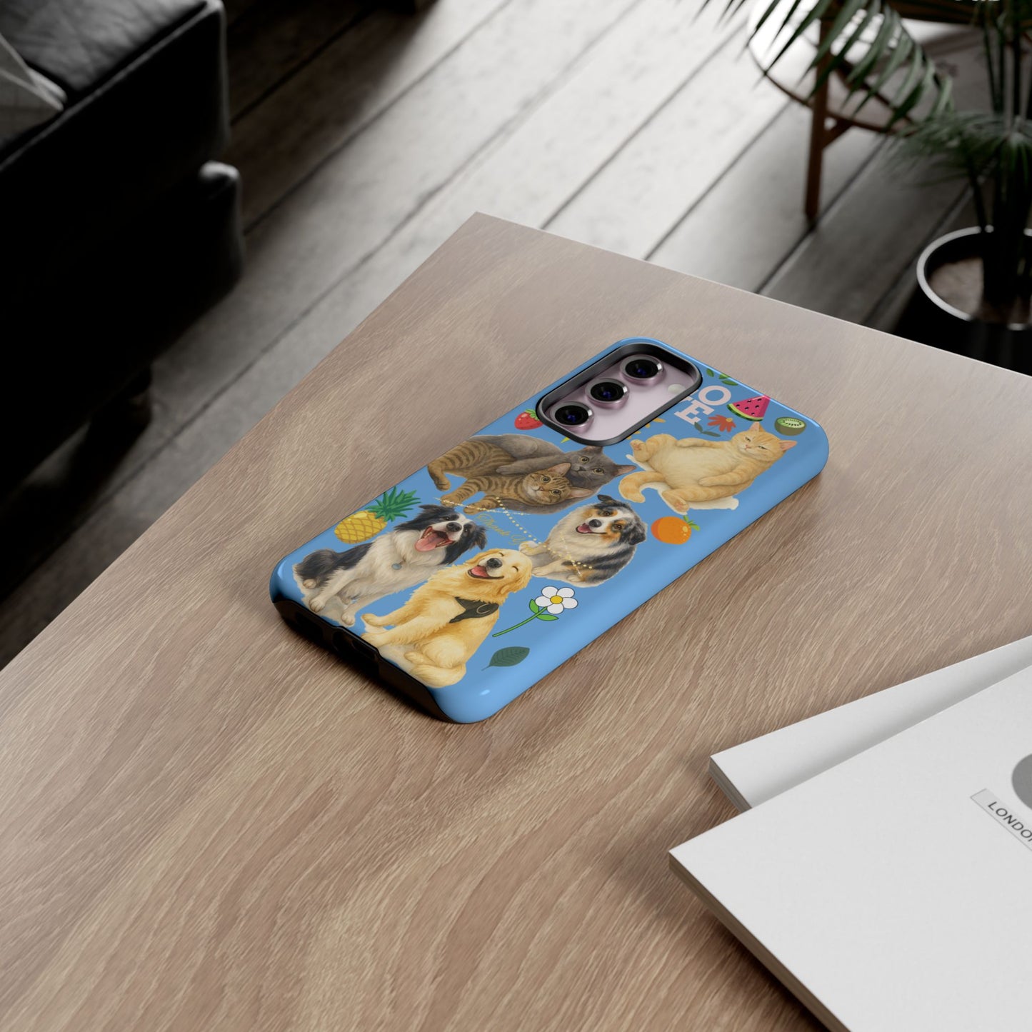 60A-1 Dog and Cat Printed Dual-Layer Phone Case In Blue – Glossy or Matte Finish – iPhone & Android Compatible