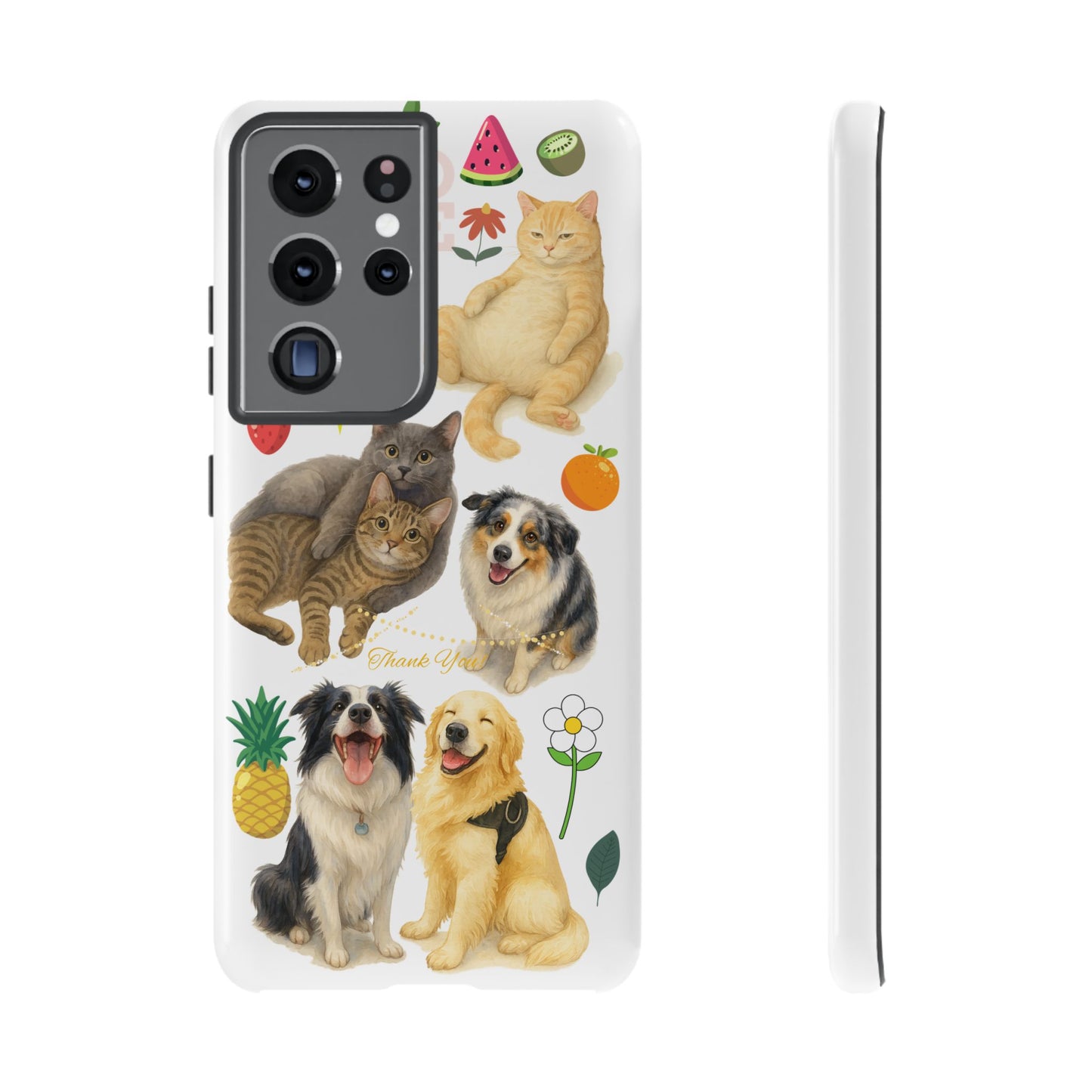 60A Dog and Cat Printed Dual-Layer Phone Case In White – Glossy or Matte Finish – iPhone & Android Compatible