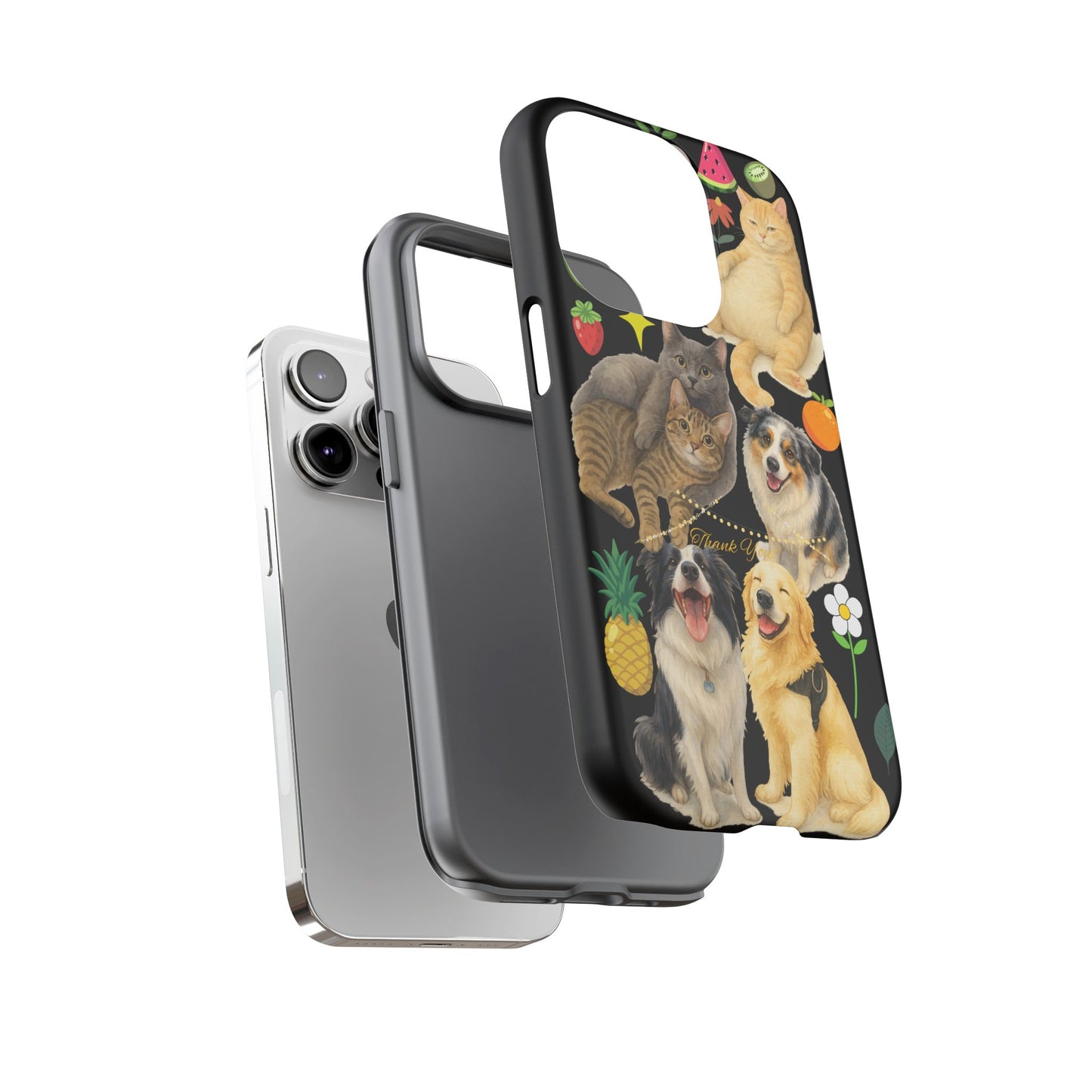 60A-8 Dog and Cat Printed Dual-Layer Phone Case In Black – Glossy or Matte Finish – iPhone & Android Compatible