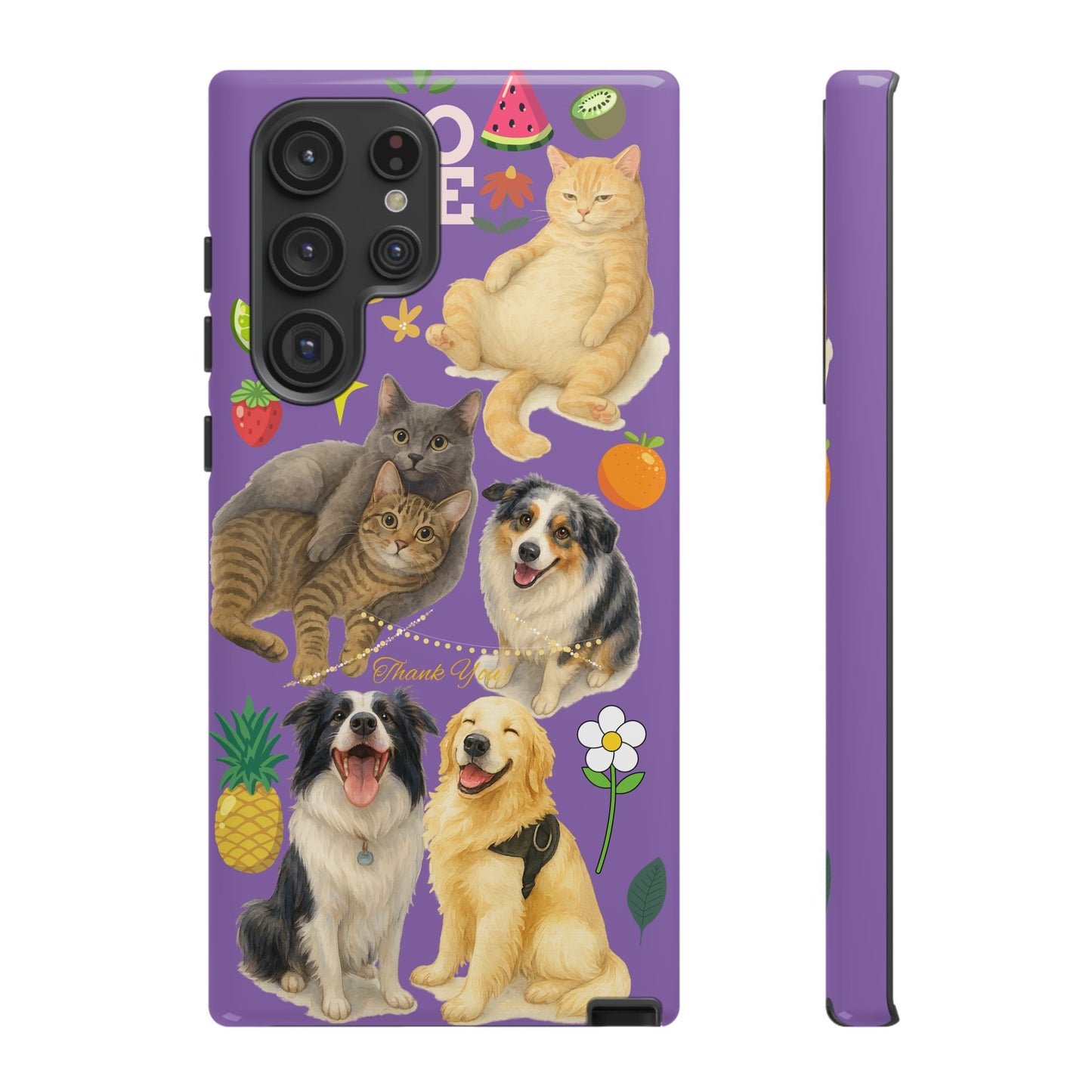 60A-4 Dog and Cat Printed Dual-Layer Phone Case In Purple – Glossy or Matte Finish – iPhone & Android Compatible